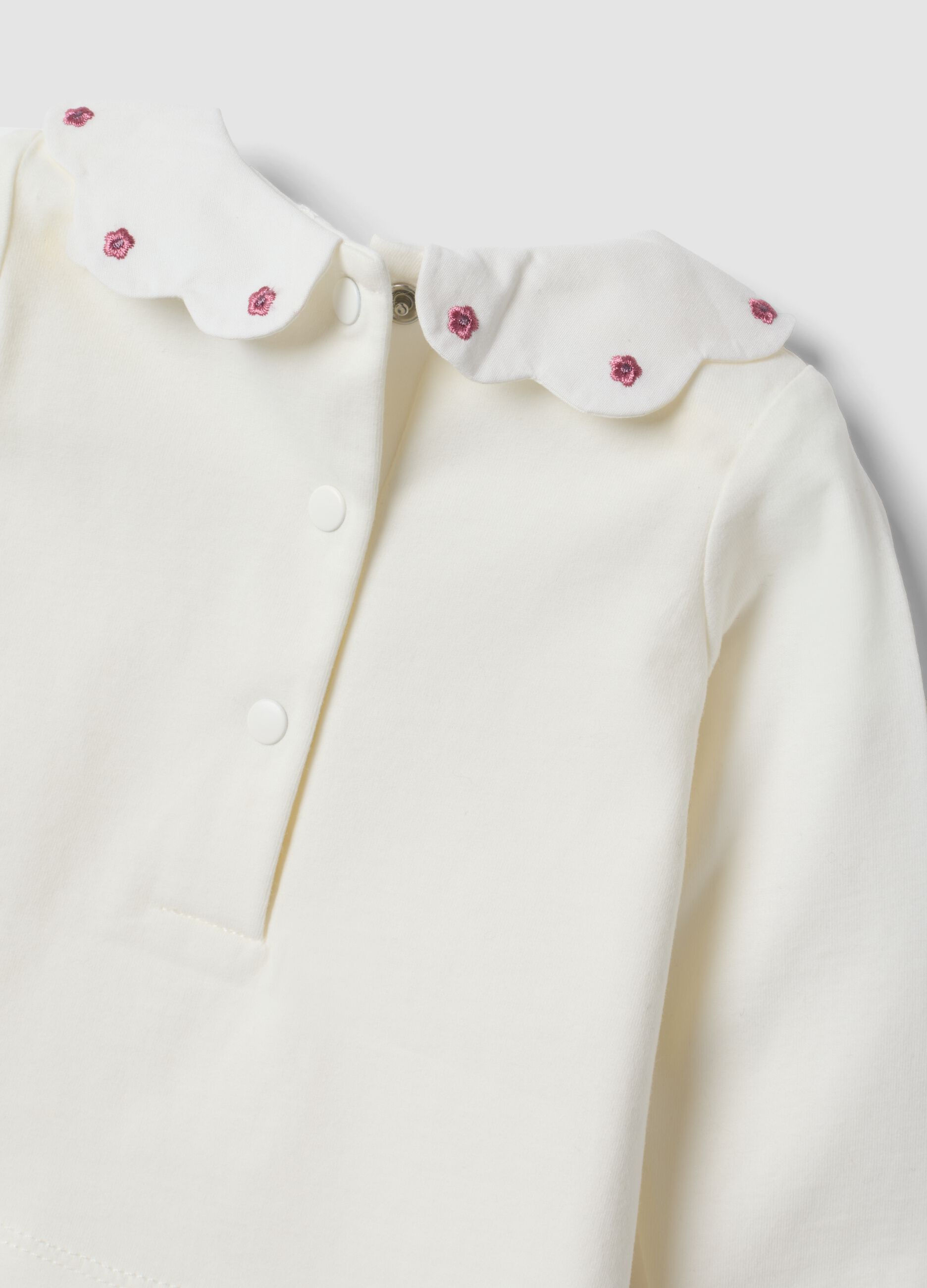 White pure organic cotton bodysuit with collar