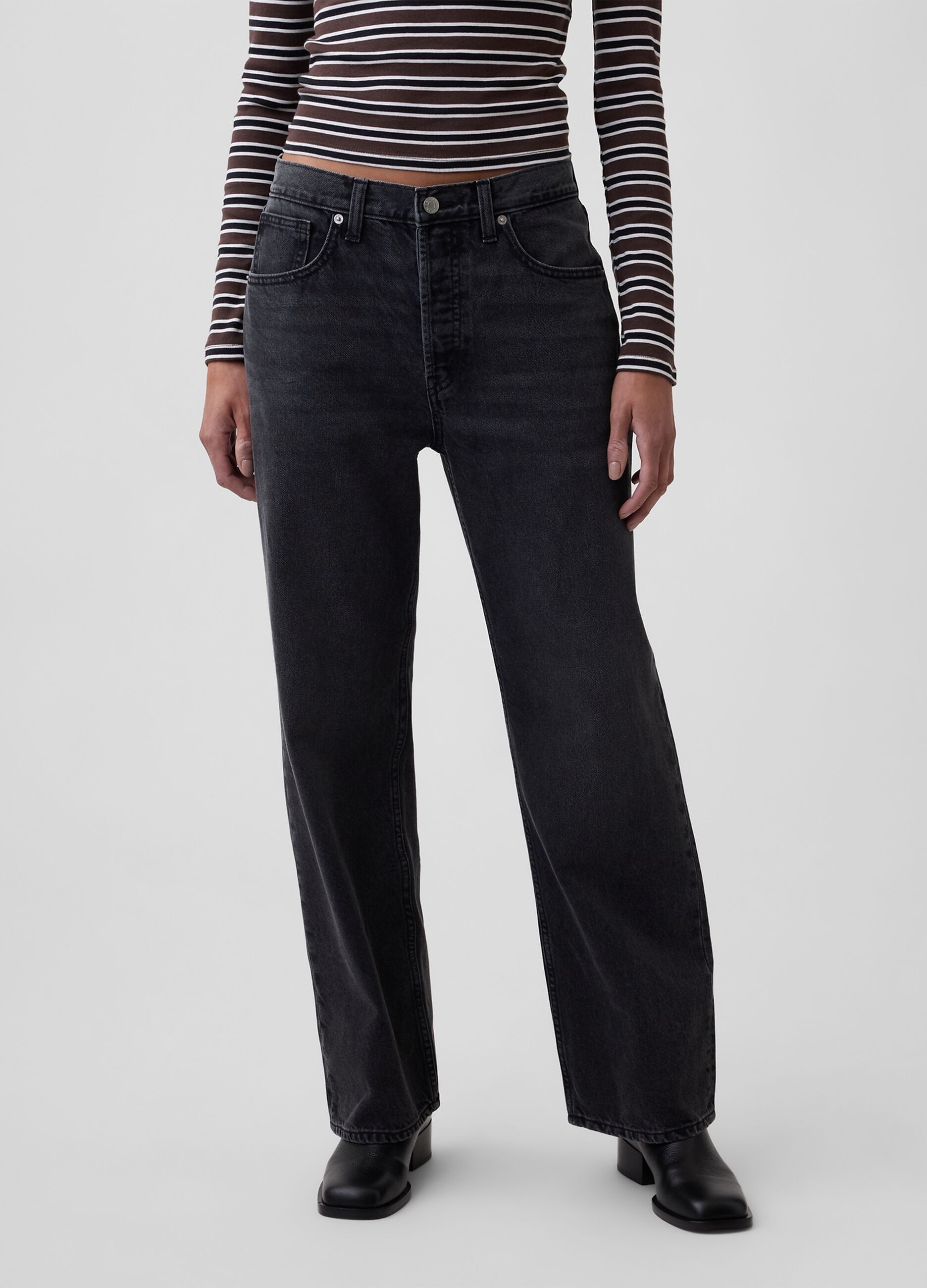 Jeans neri in puro cotone a gamba dritta over