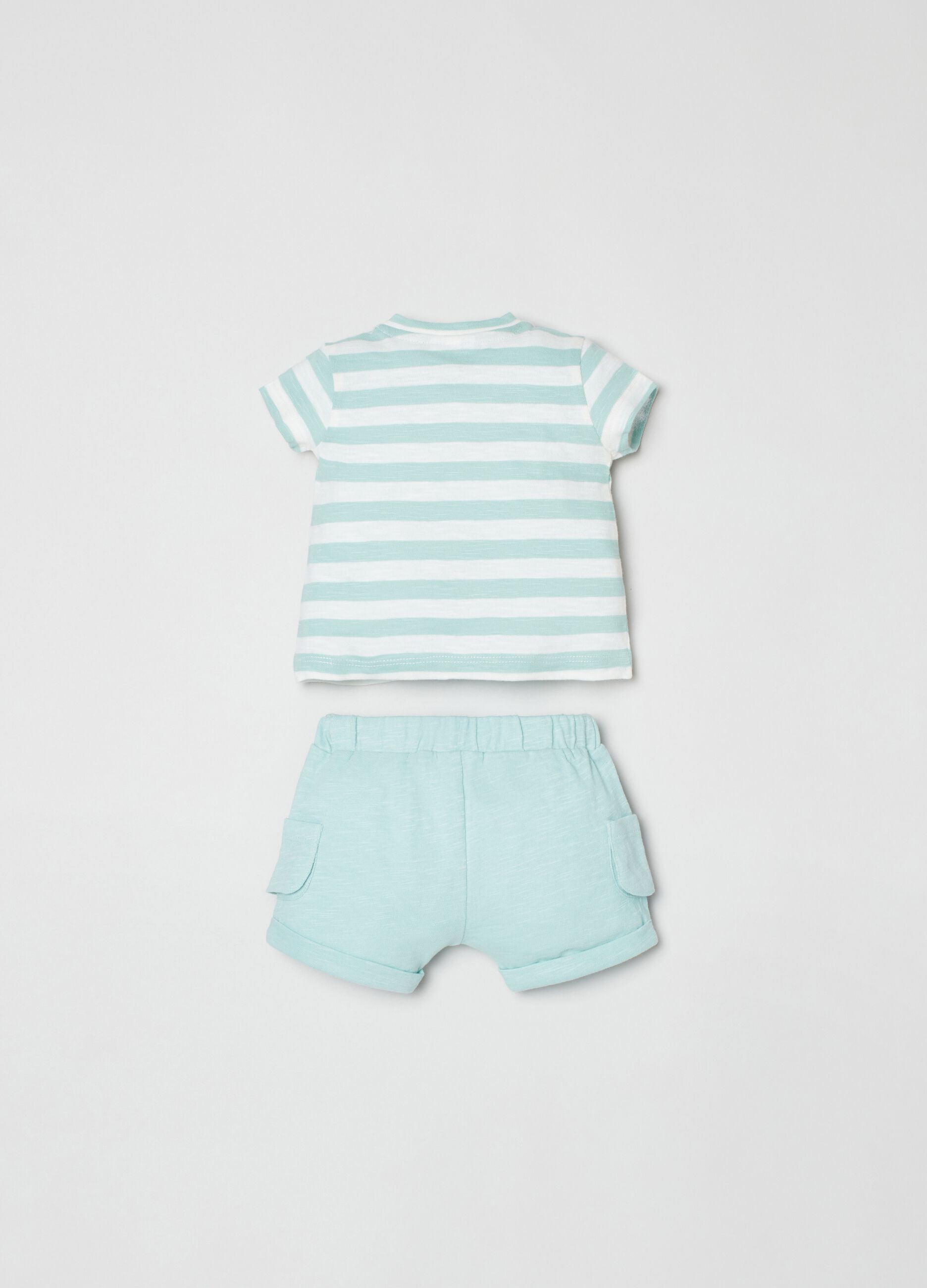 Striped T-shirt and shorts with drawstring set