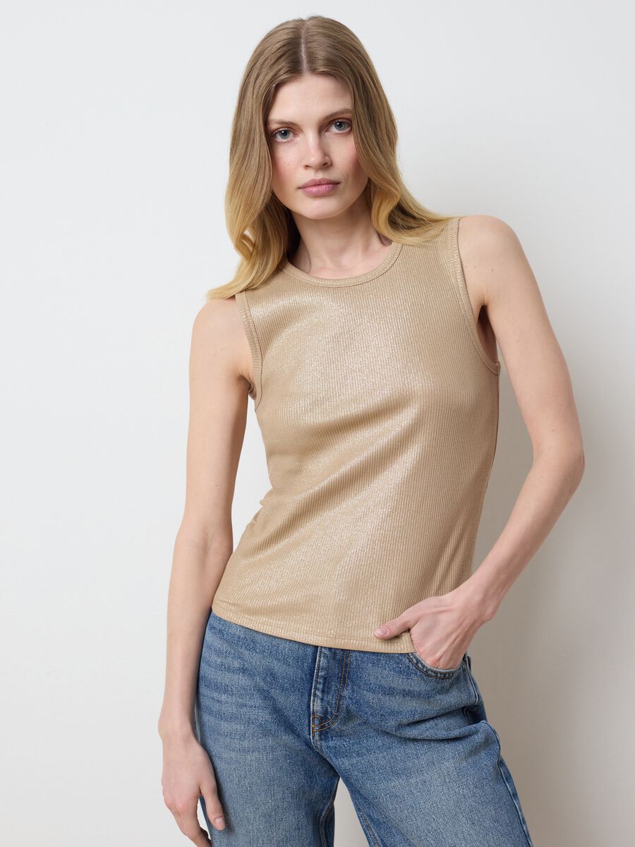 Beige ribbed tank top with lurex_3