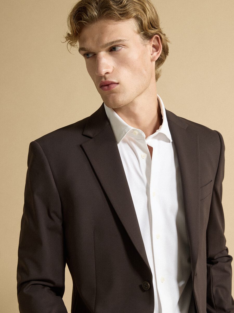 Blazer marrone in tessuto elasticizzato 4 Way Stretch slim fit Easy iron_1