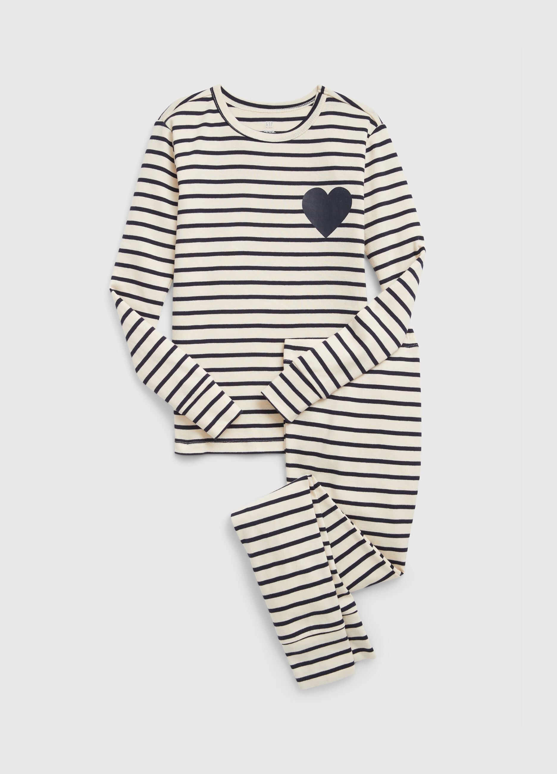 Full-length striped pyjamas with hearts print