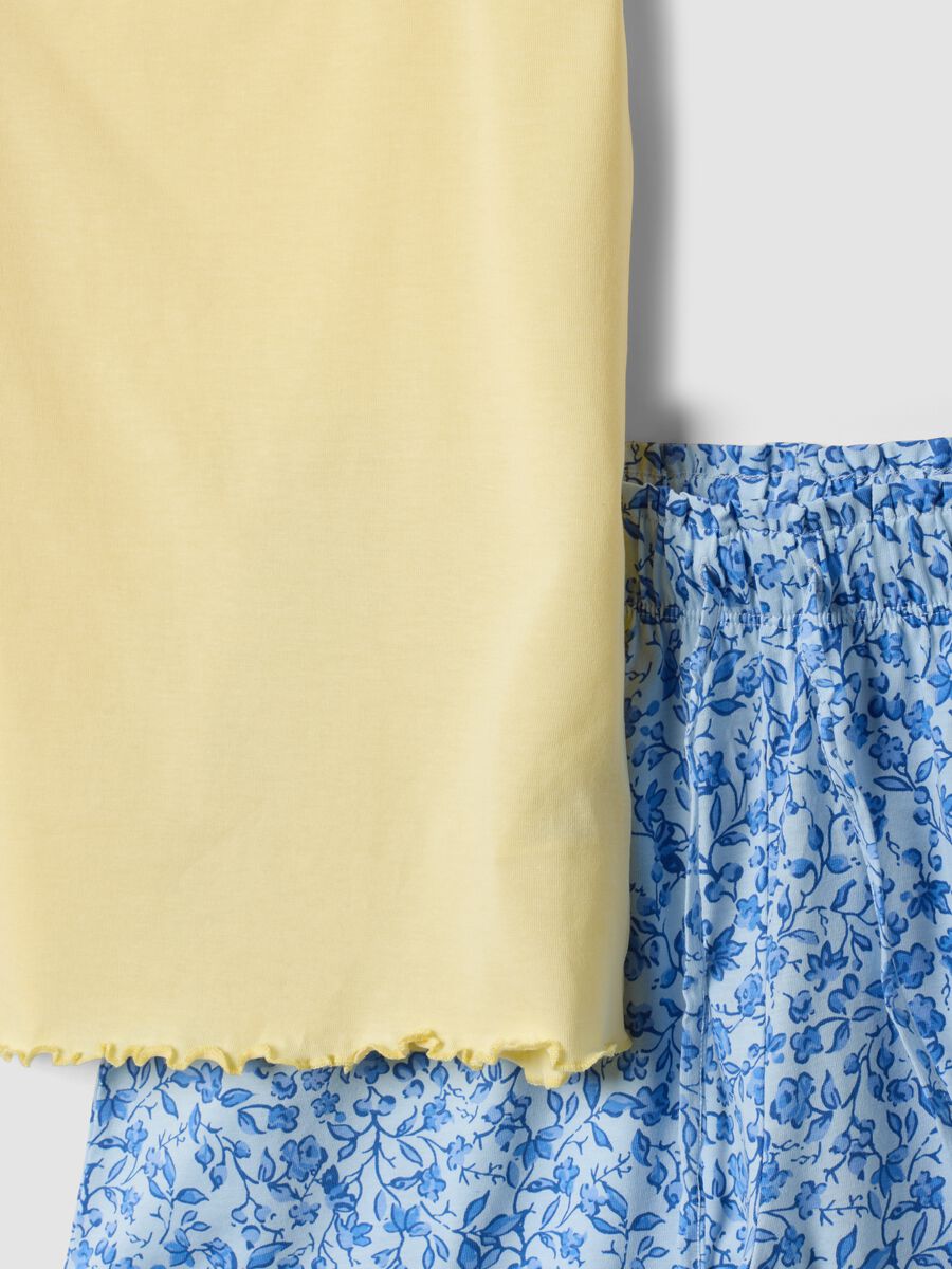 Yellow organic cotton pyjamas with thin-strap top_1