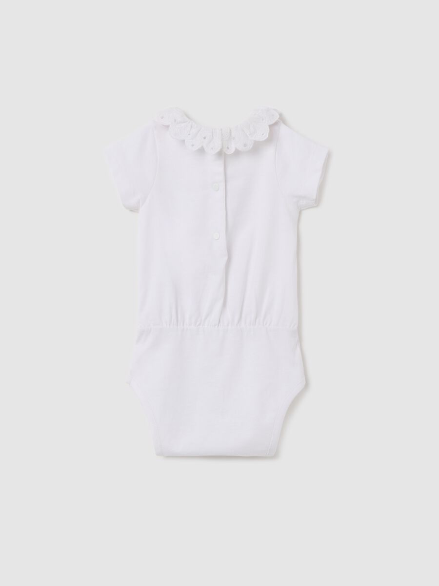 Cotton bodysuit with collar in broderie anglaise_1
