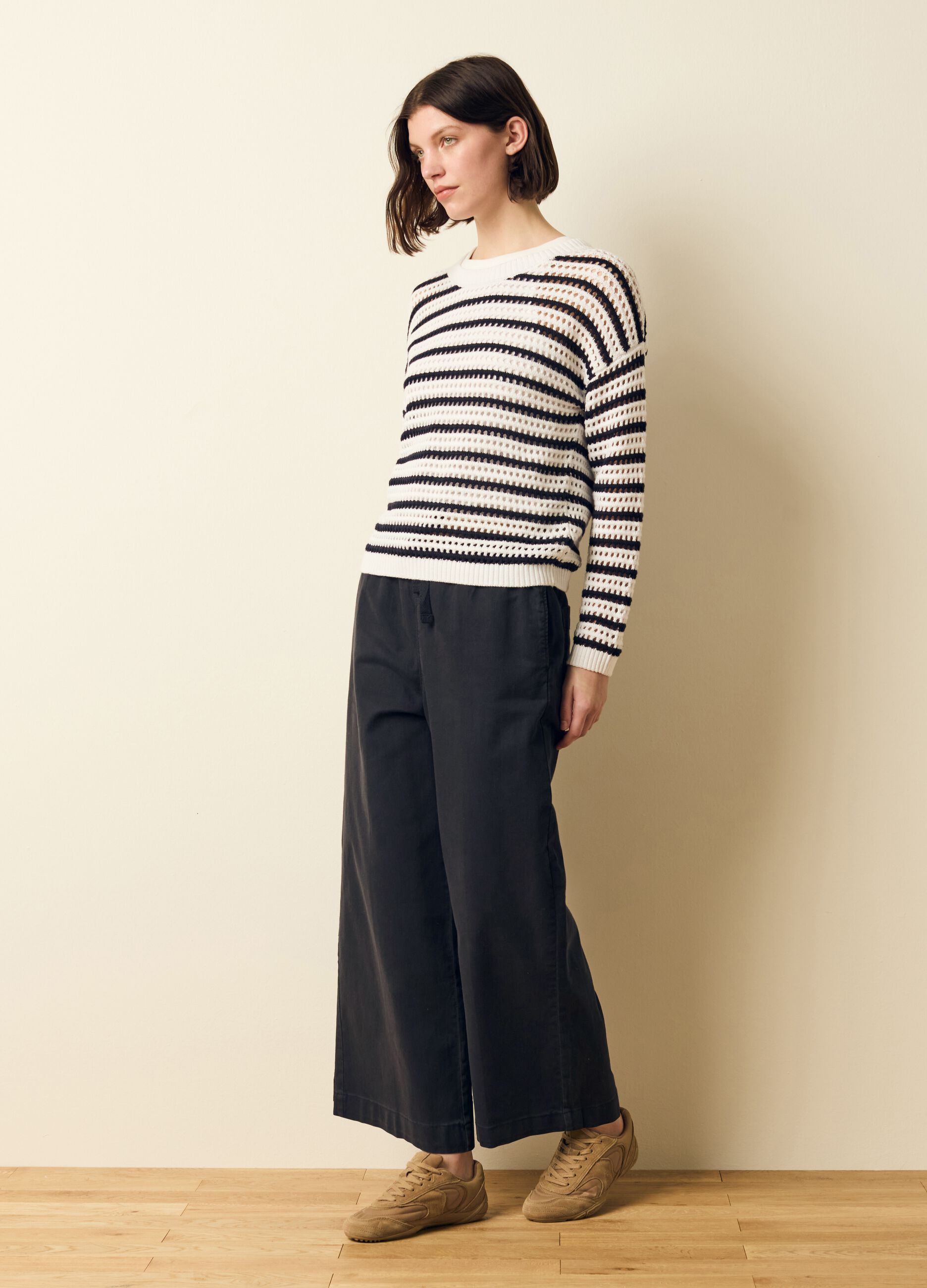 Wide-leg trousers in stretch cotton