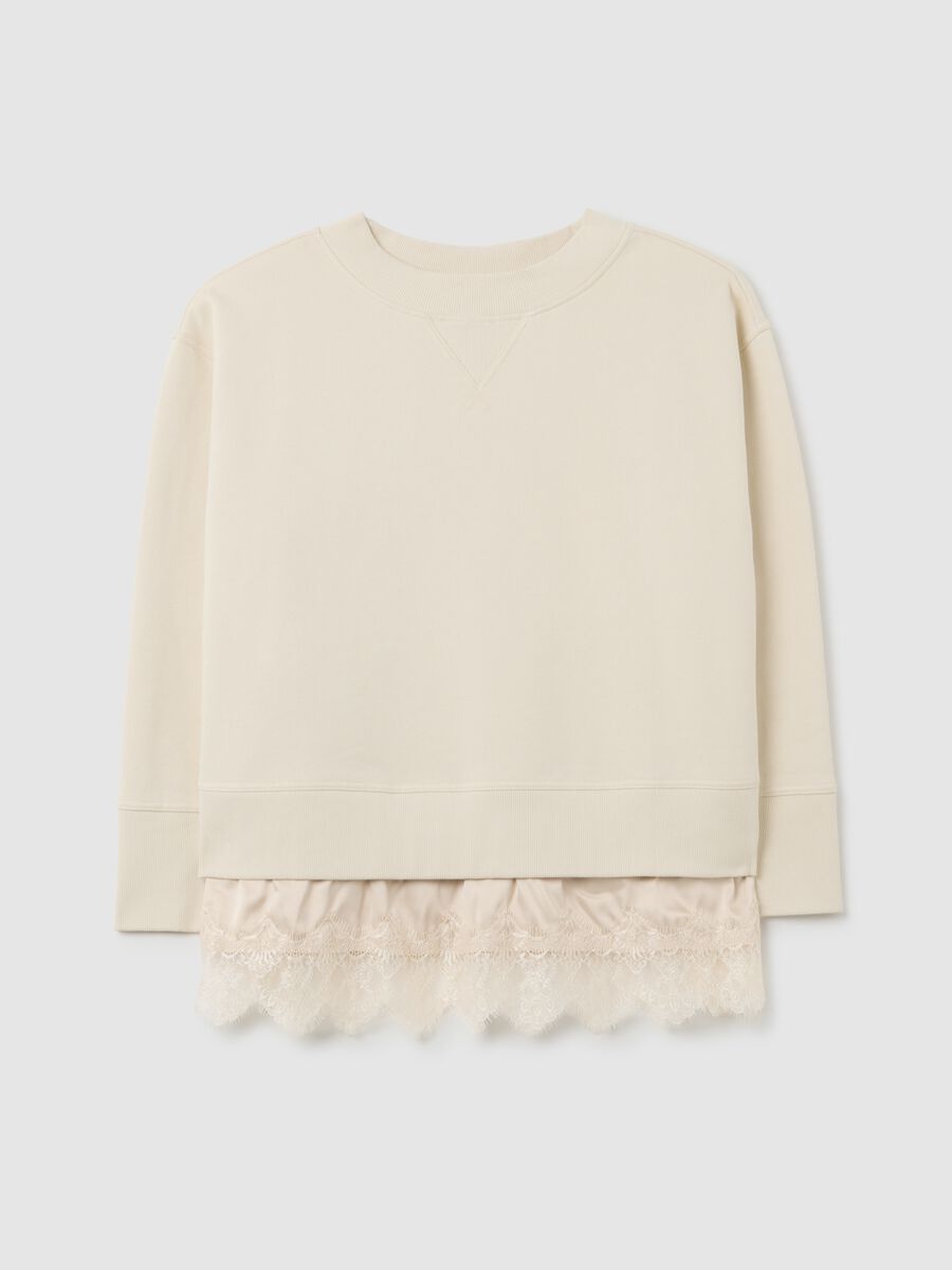 Cream maternity sweatshirt in cotton with lace hem_4