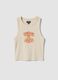 Beige fitted cotton-stretch printed vest top for girls_0