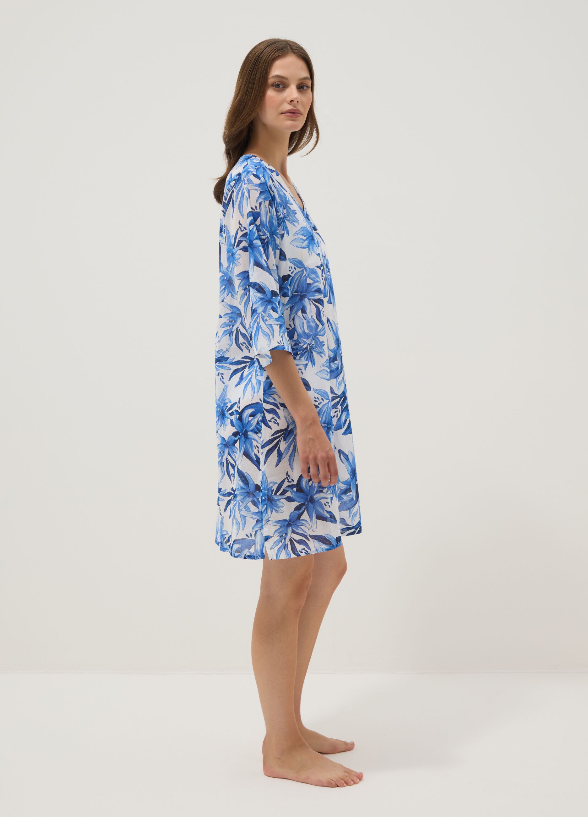 Multicoloured pure cotton kaftan with floral print