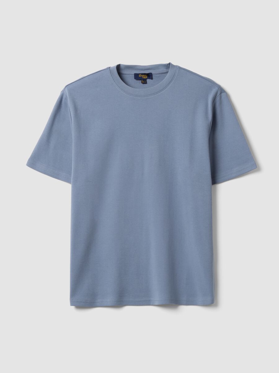 Blue pure cotton short-sleeve relaxed fit T-shirt_4