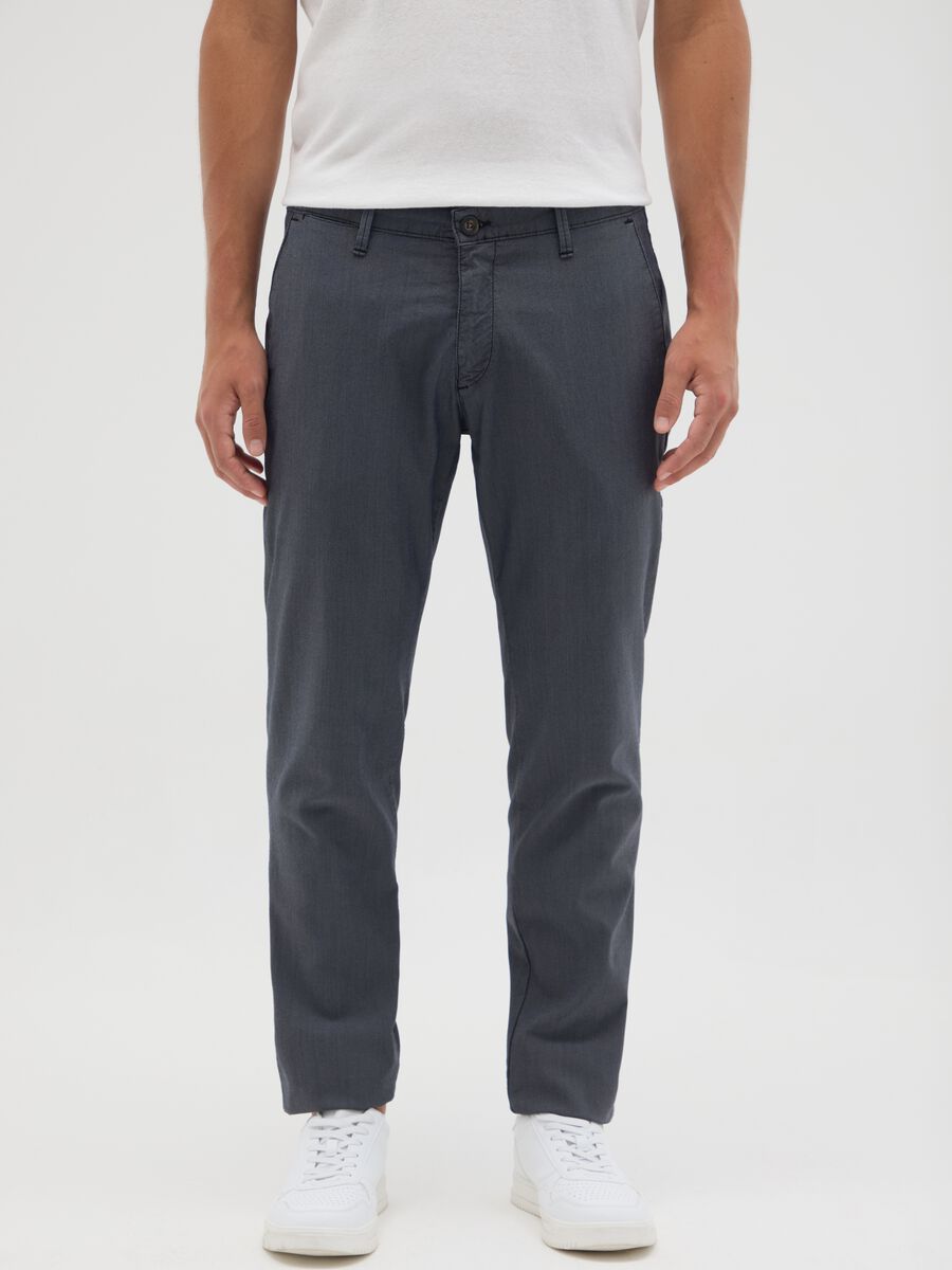 Men's blue slim fit stretch cotton trousers_1