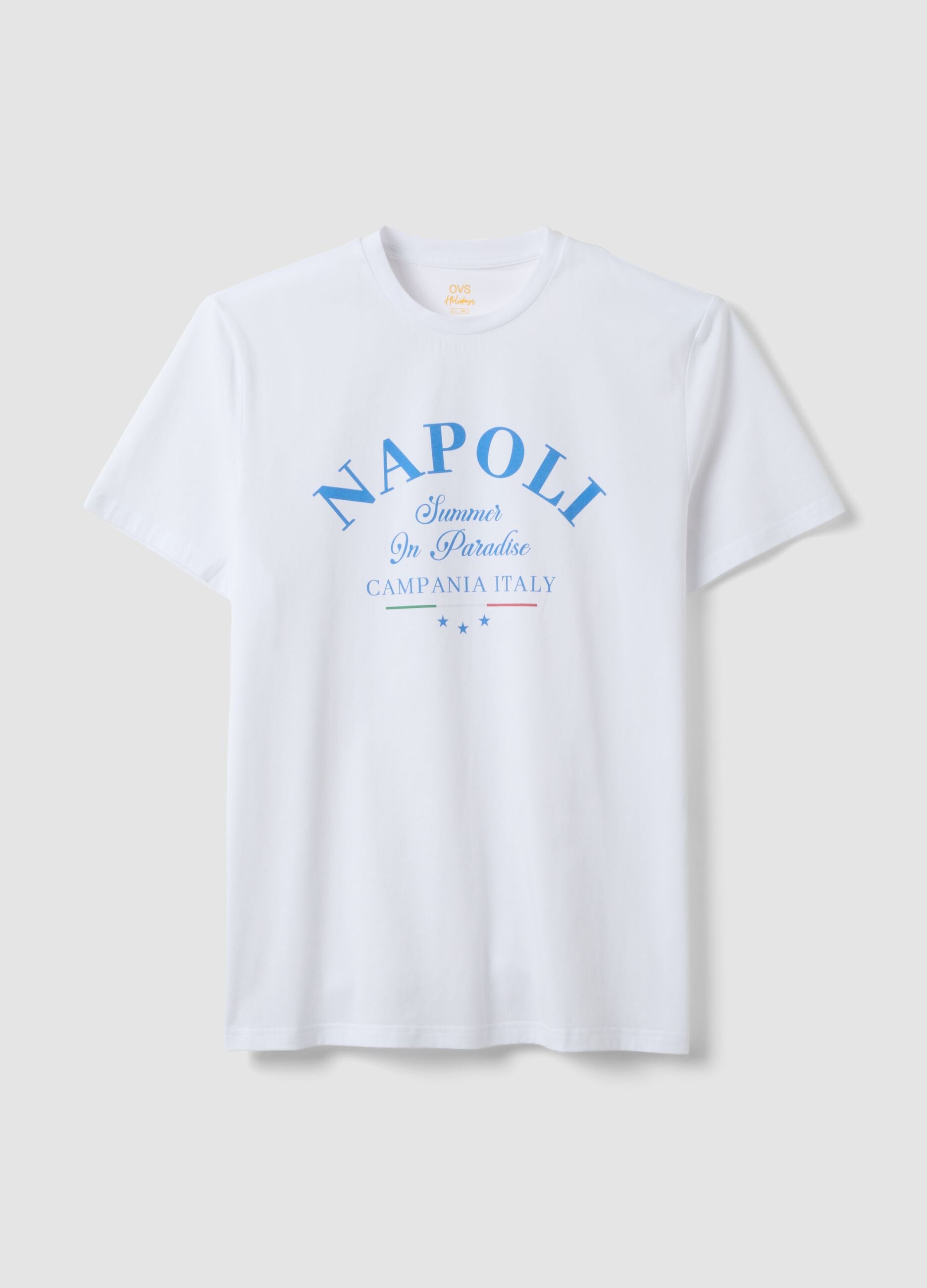 White pure cotton T-shirt with print, regular fit