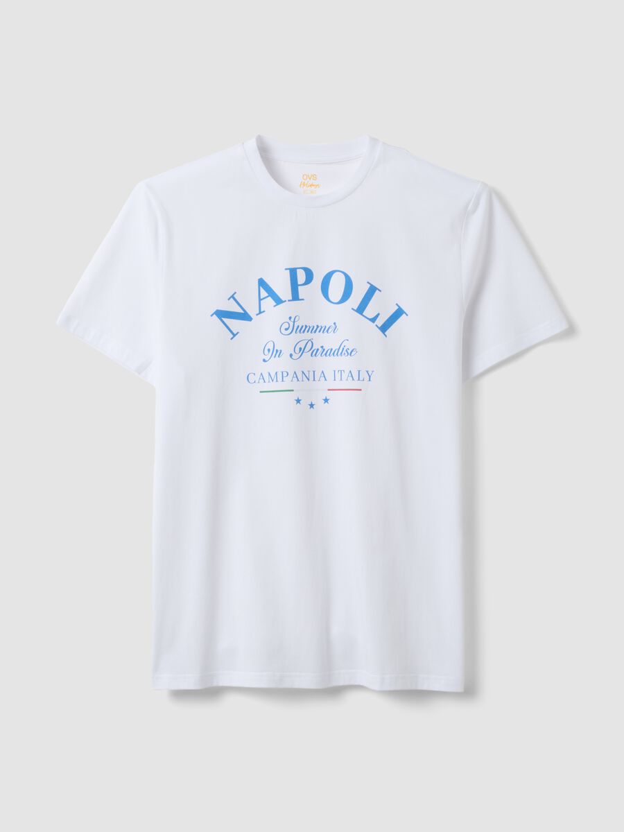 White pure cotton T-shirt with print, regular fit_4