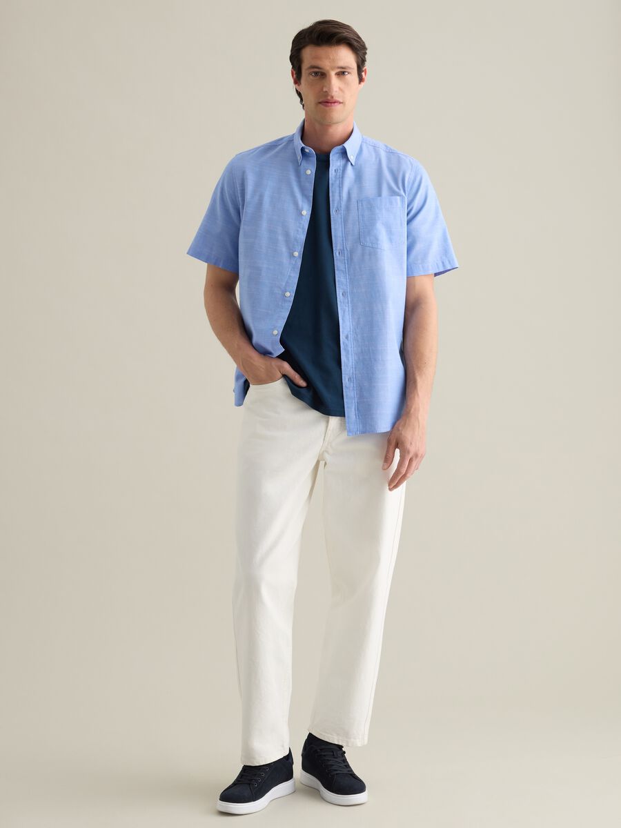 Men's blue pure cotton regular fit shirt with patch pocket_1