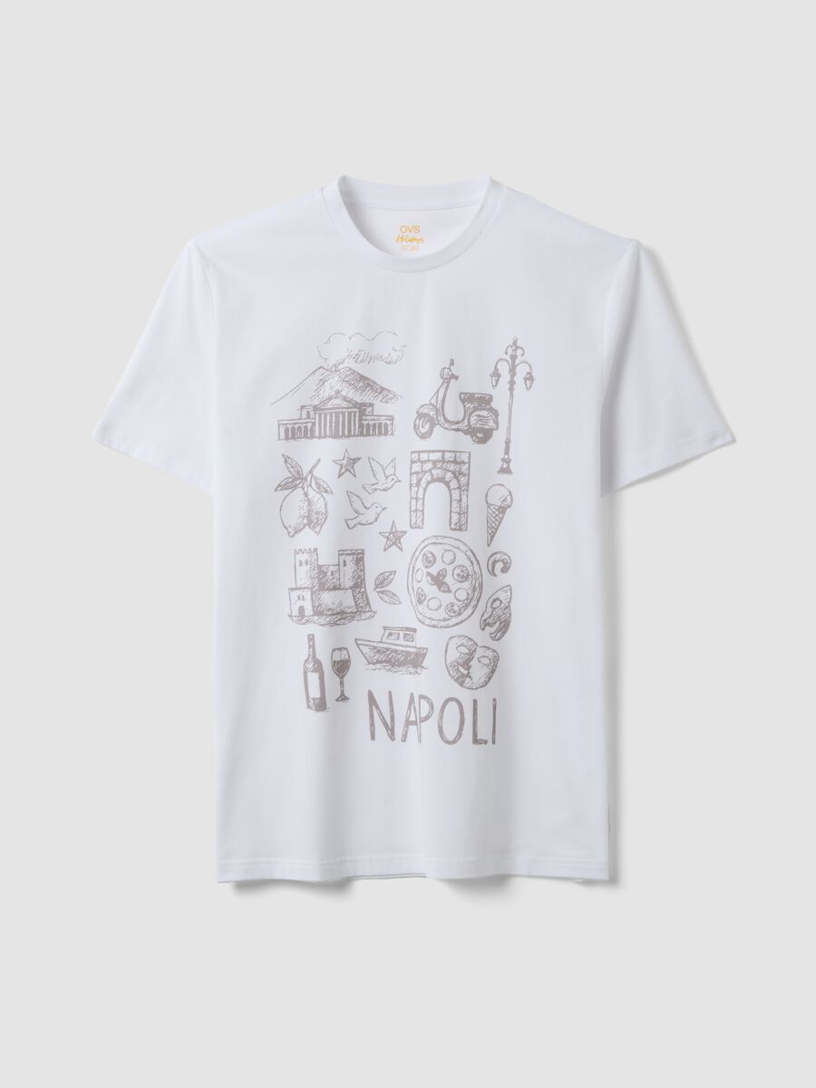 White pure cotton T-shirt with front print, regular fit_4