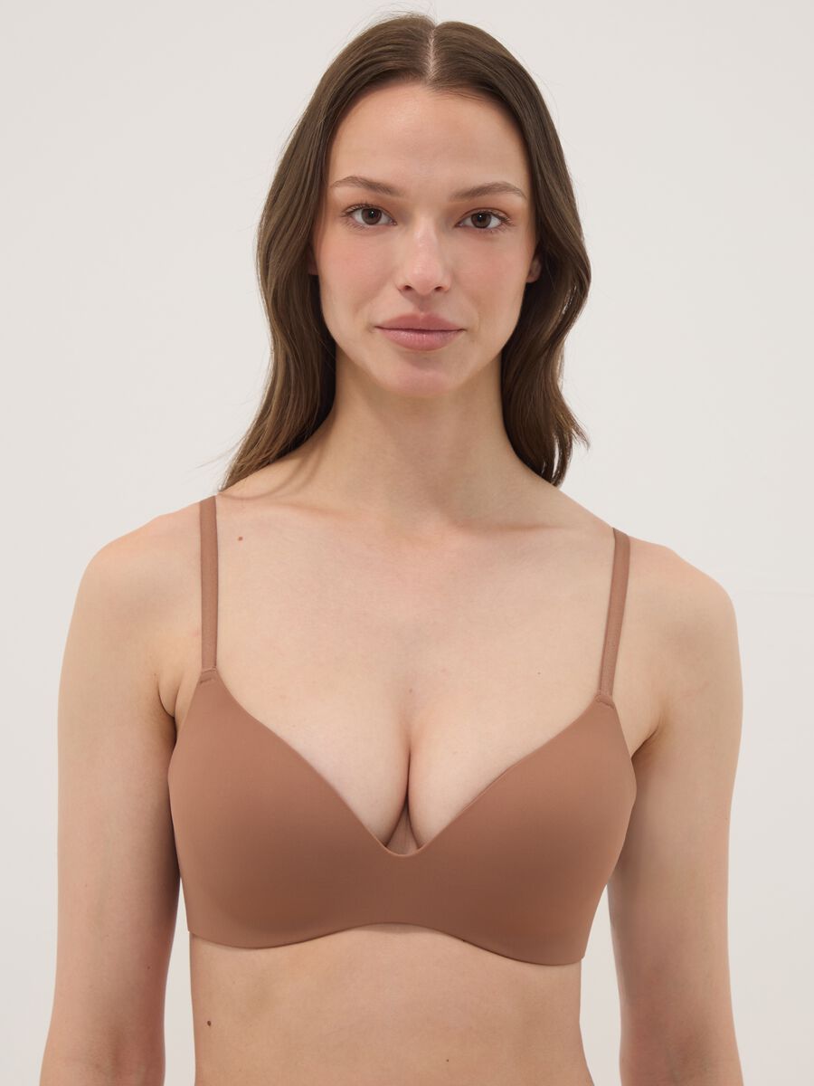 Reggiseno a triangolo marrone imbottito in tessuto elasticizzato_0
