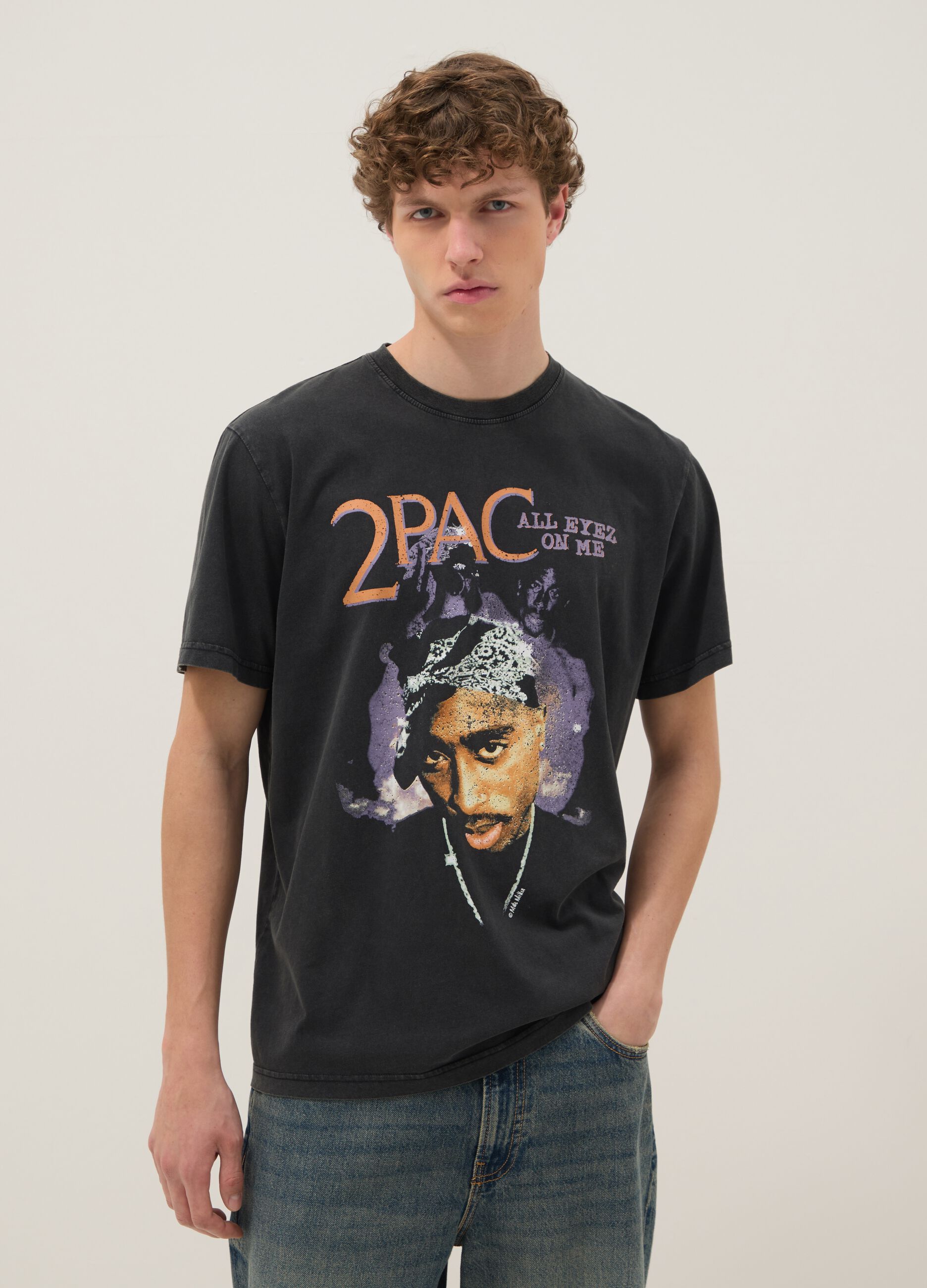 Black 2Pac print T-shirt in pure cotton, relaxed fit