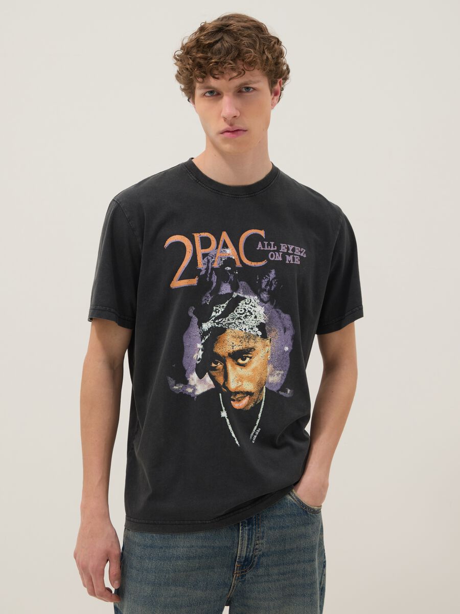 Black 2Pac print T-shirt in pure cotton, relaxed fit_1