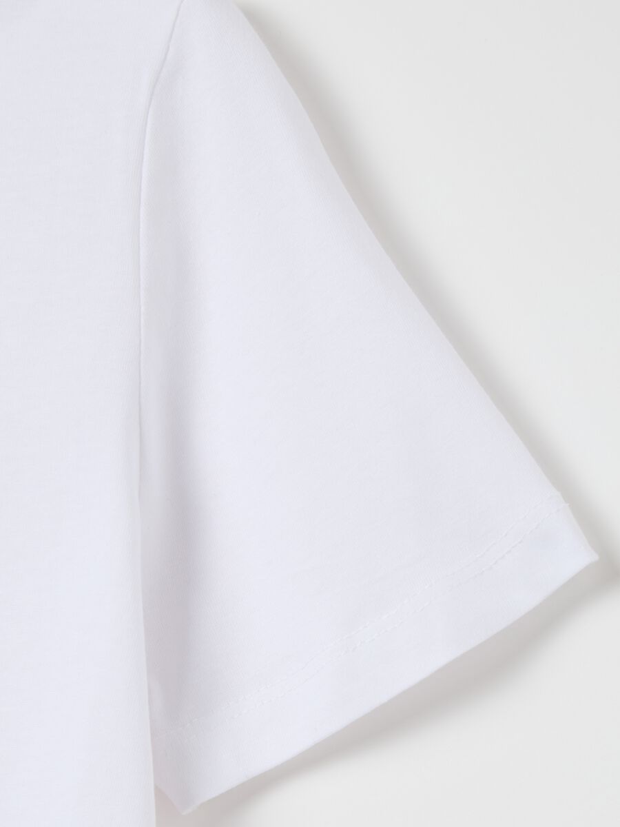 White cotton T-shirt with flower print_5