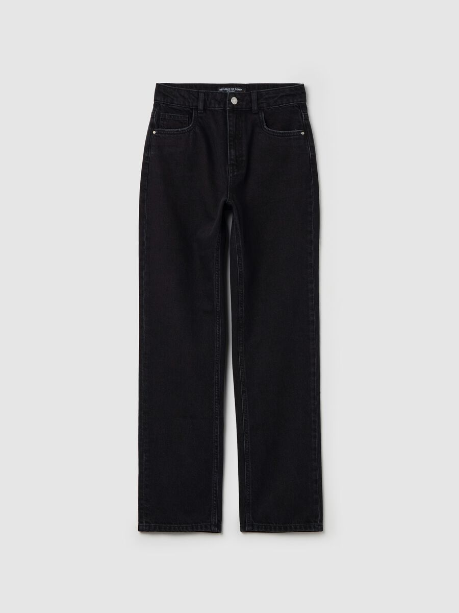Solid colour straight-fit jeans_4