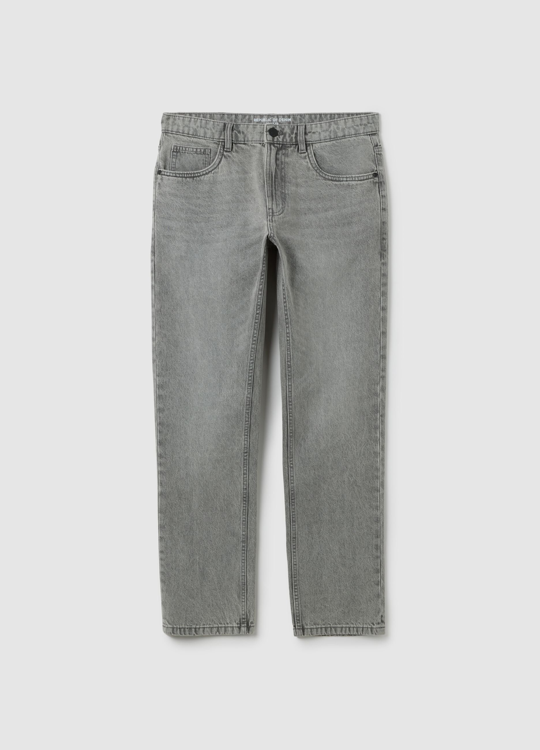 Men's regular fit grey pure cotton jeans