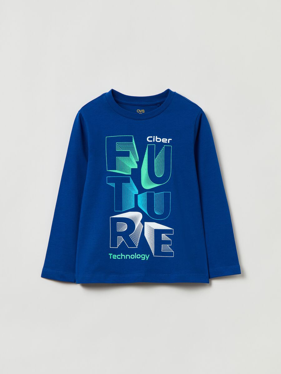 T-shirt in cotone con stampa lettering_0