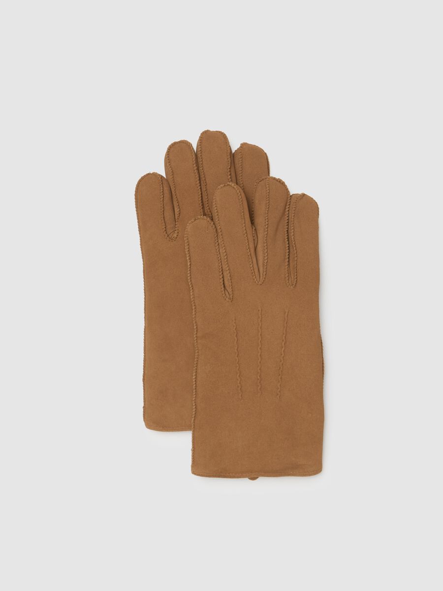 Guanti beige scuro in vera pelle_0