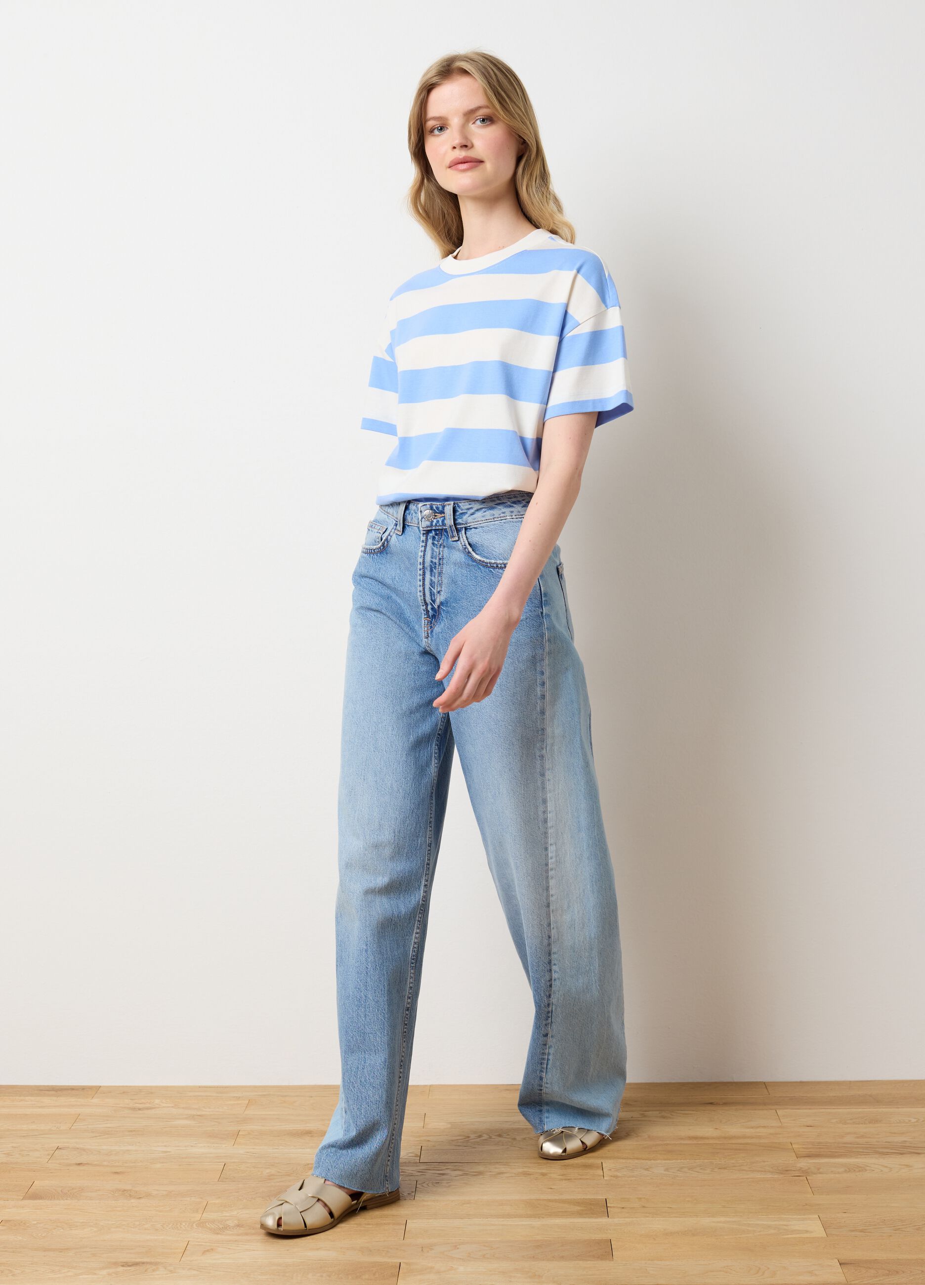 T-shirt da donna in puro cotone multicolor regular fit