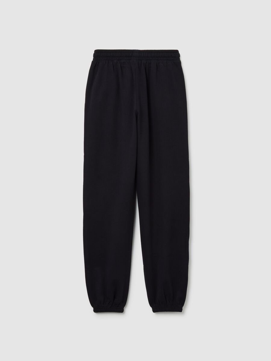 Girls' black jogger pants in pure cotton regular fit with print_1