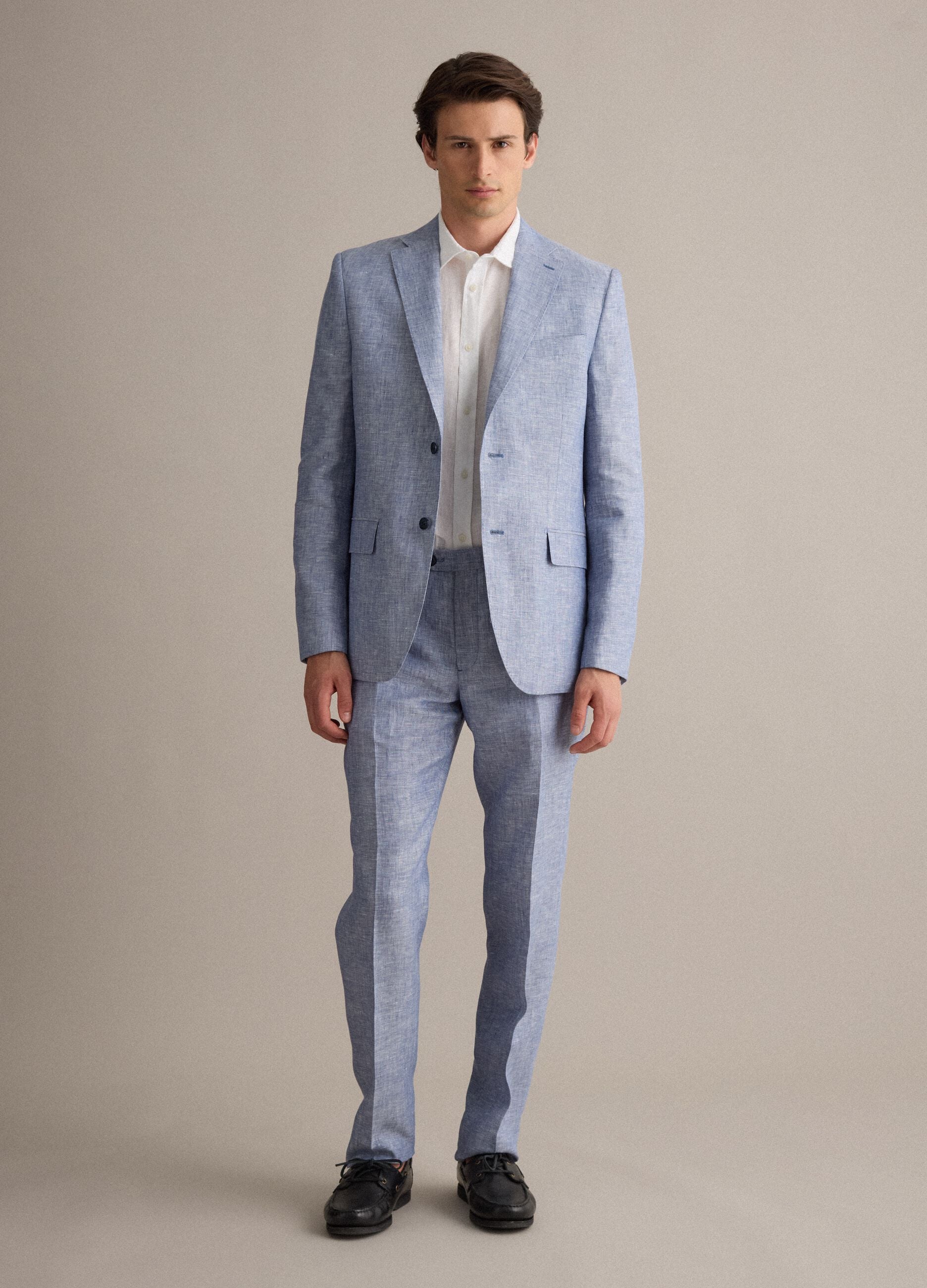 Blazer azzurro in puro lino slim fit