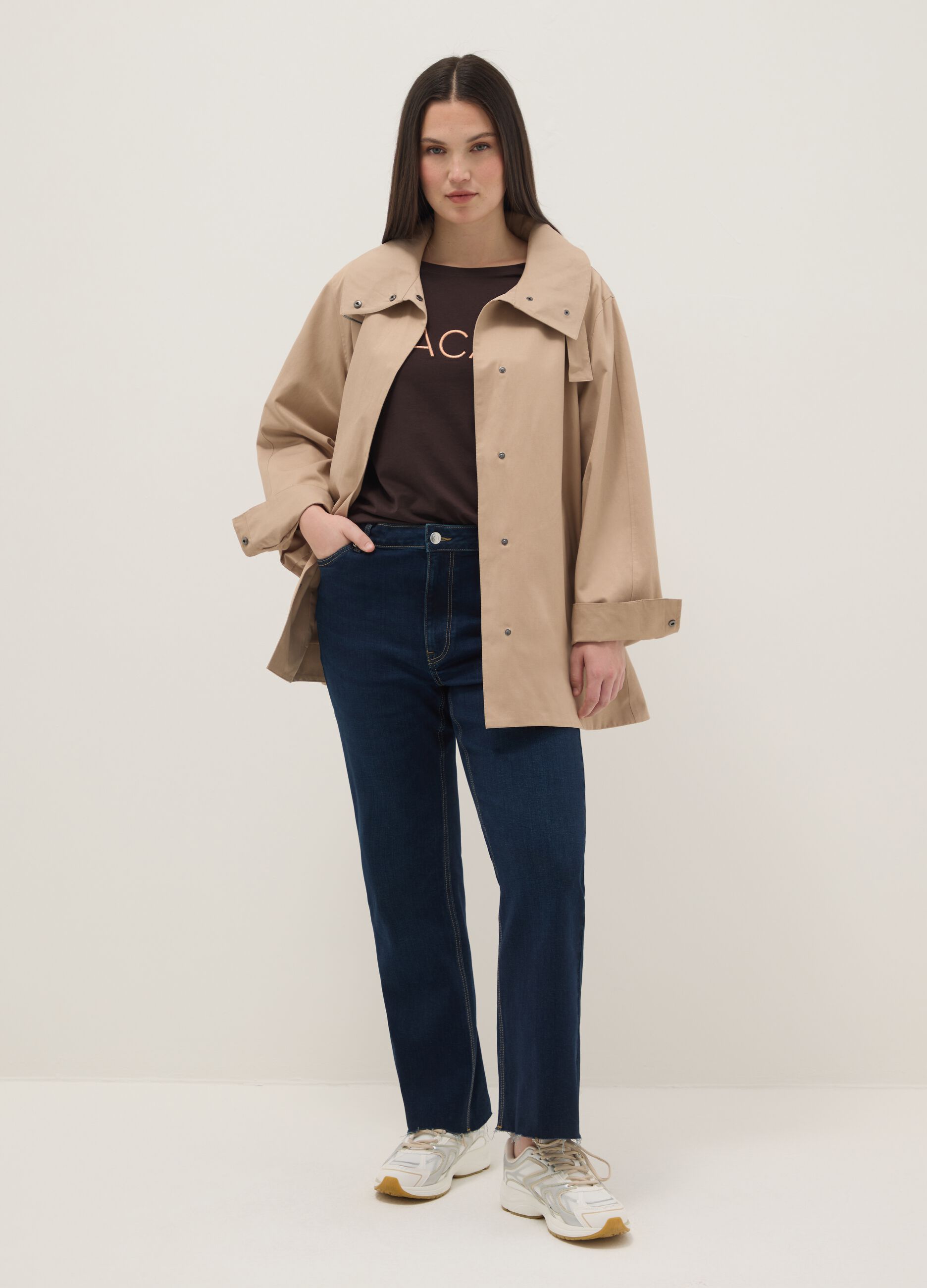 Beige Cotton Blend Oversize Fit Jacket