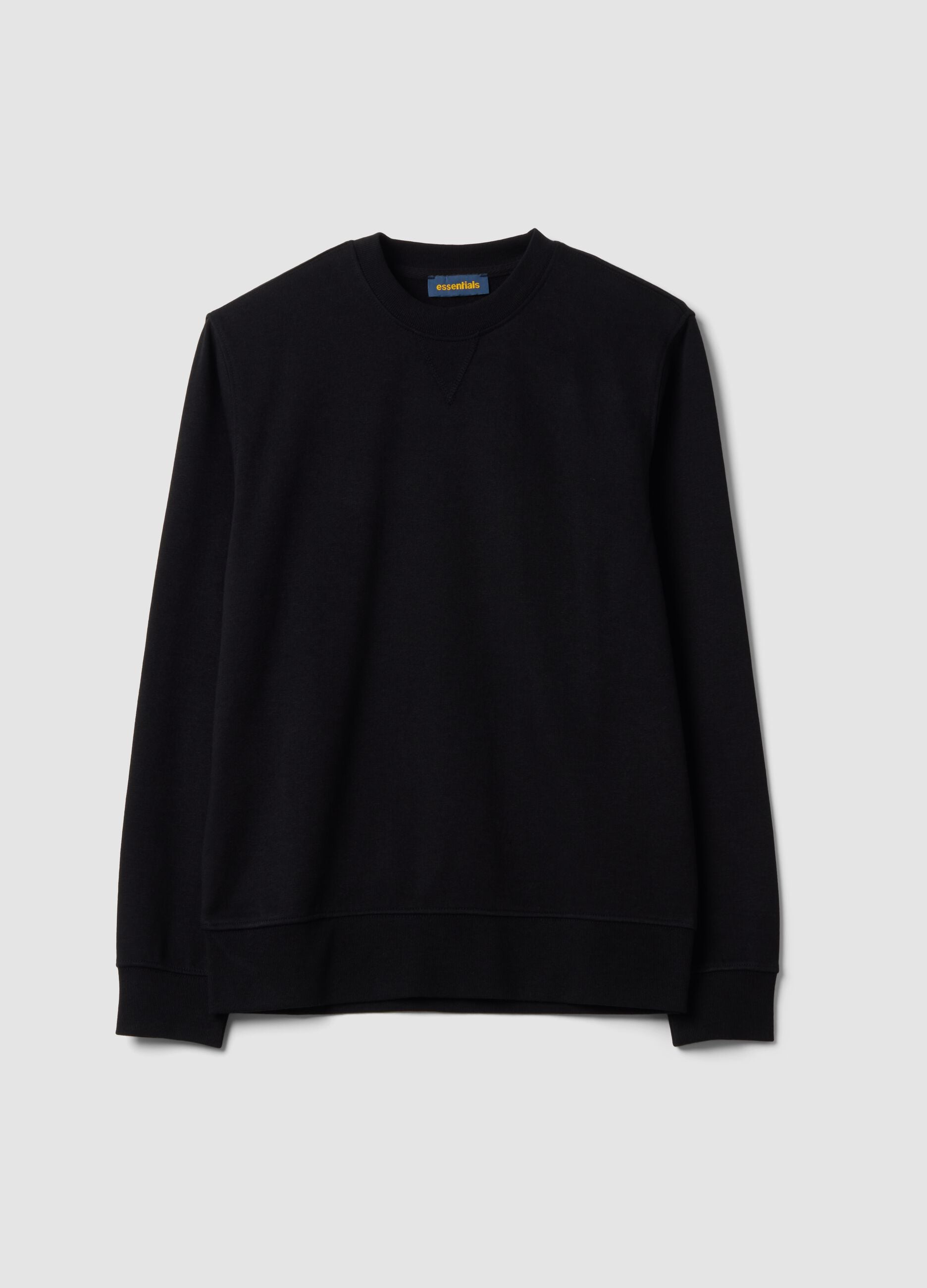 Black crew-neck cotton-blend sweatshirt, regular fit