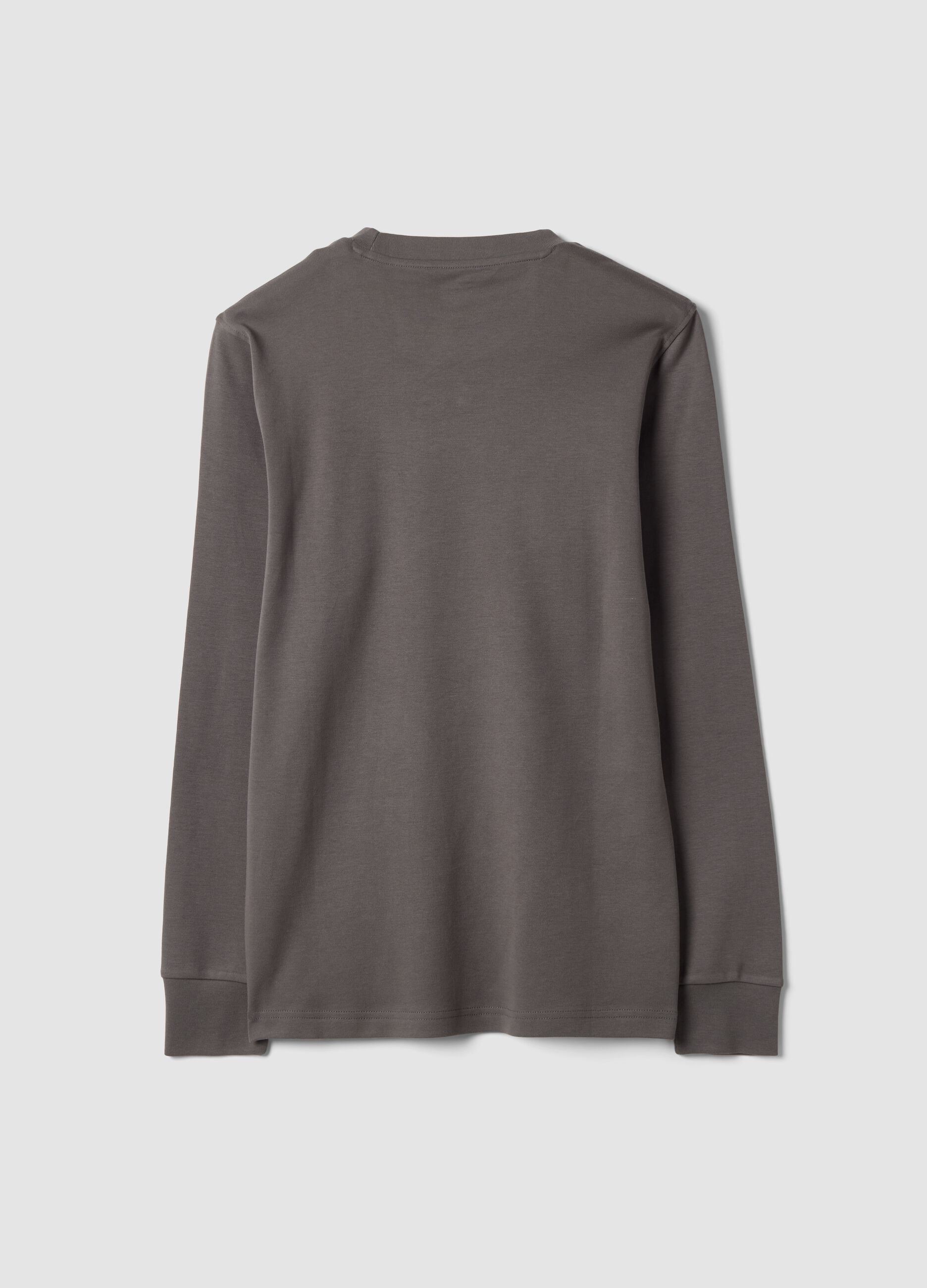 Grey crew-neck pure cotton T-shirt