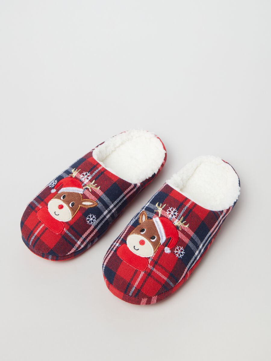 Pantofole check con ricamo renna Rudolph_1