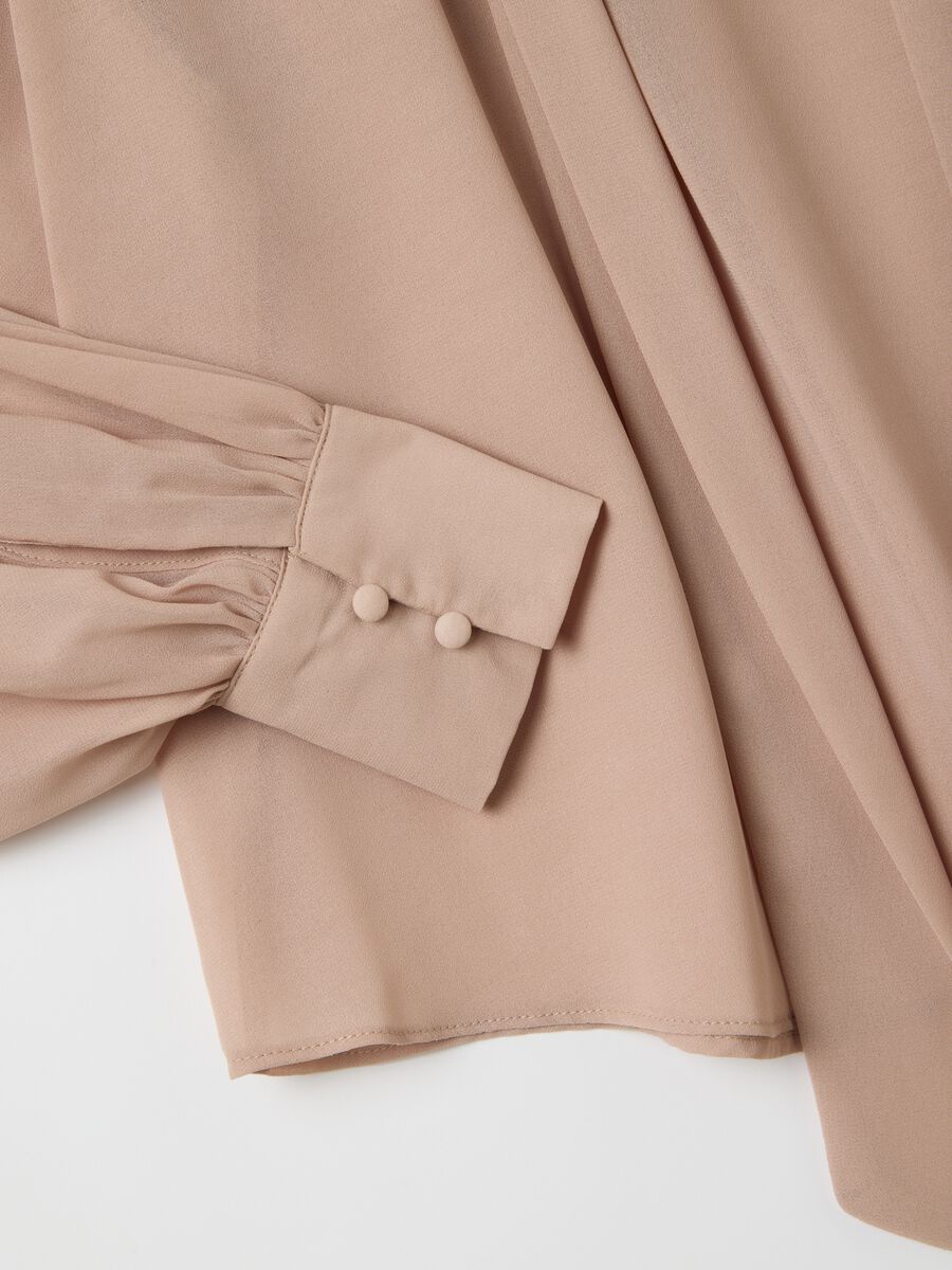 Beige Crepe Regular Fit Blouse with Ruffles_5