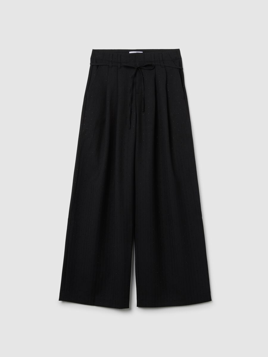 Black Wide Leg Stretch Trousers_4