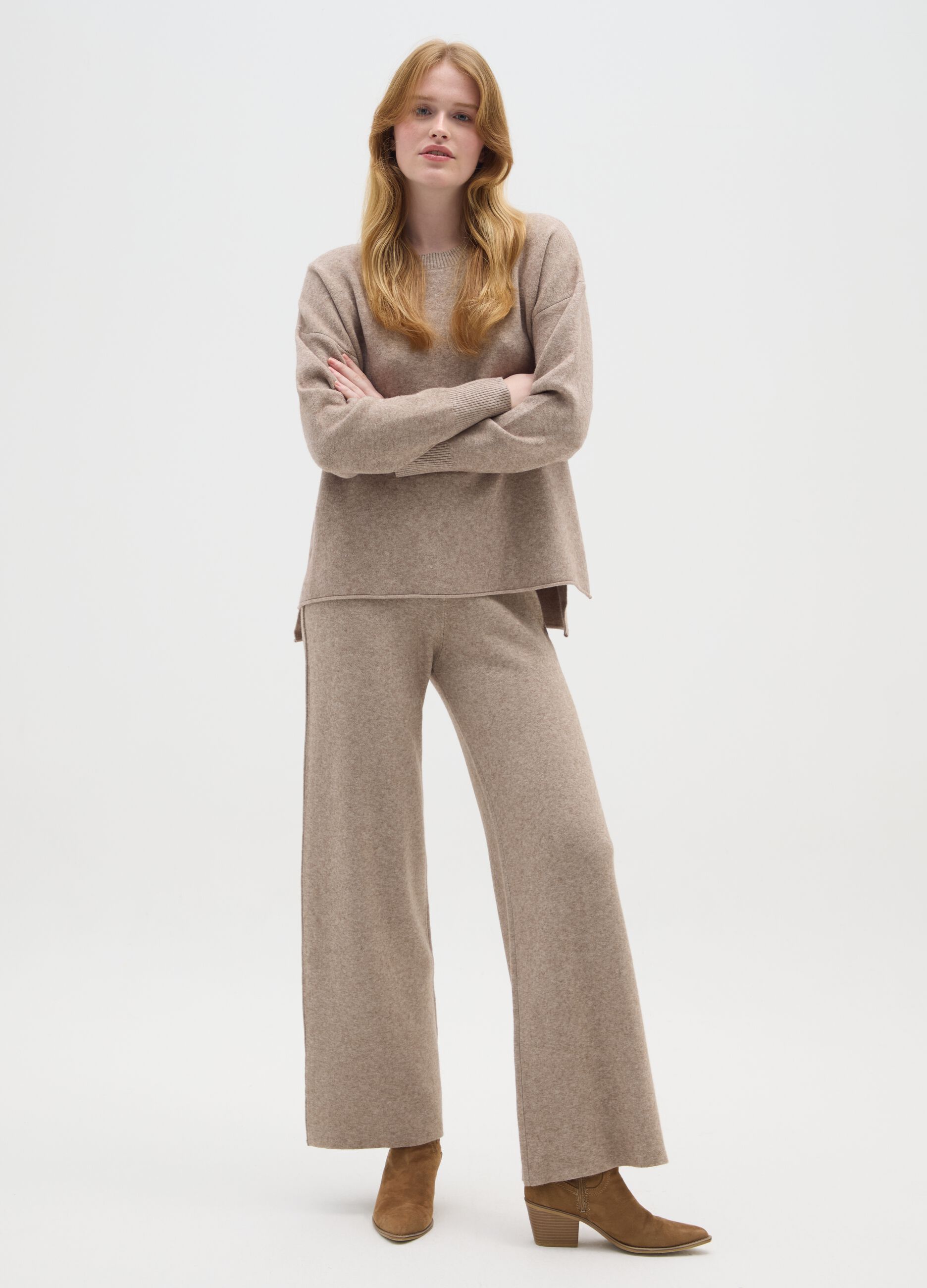 Beige regular fit palazzo trousers