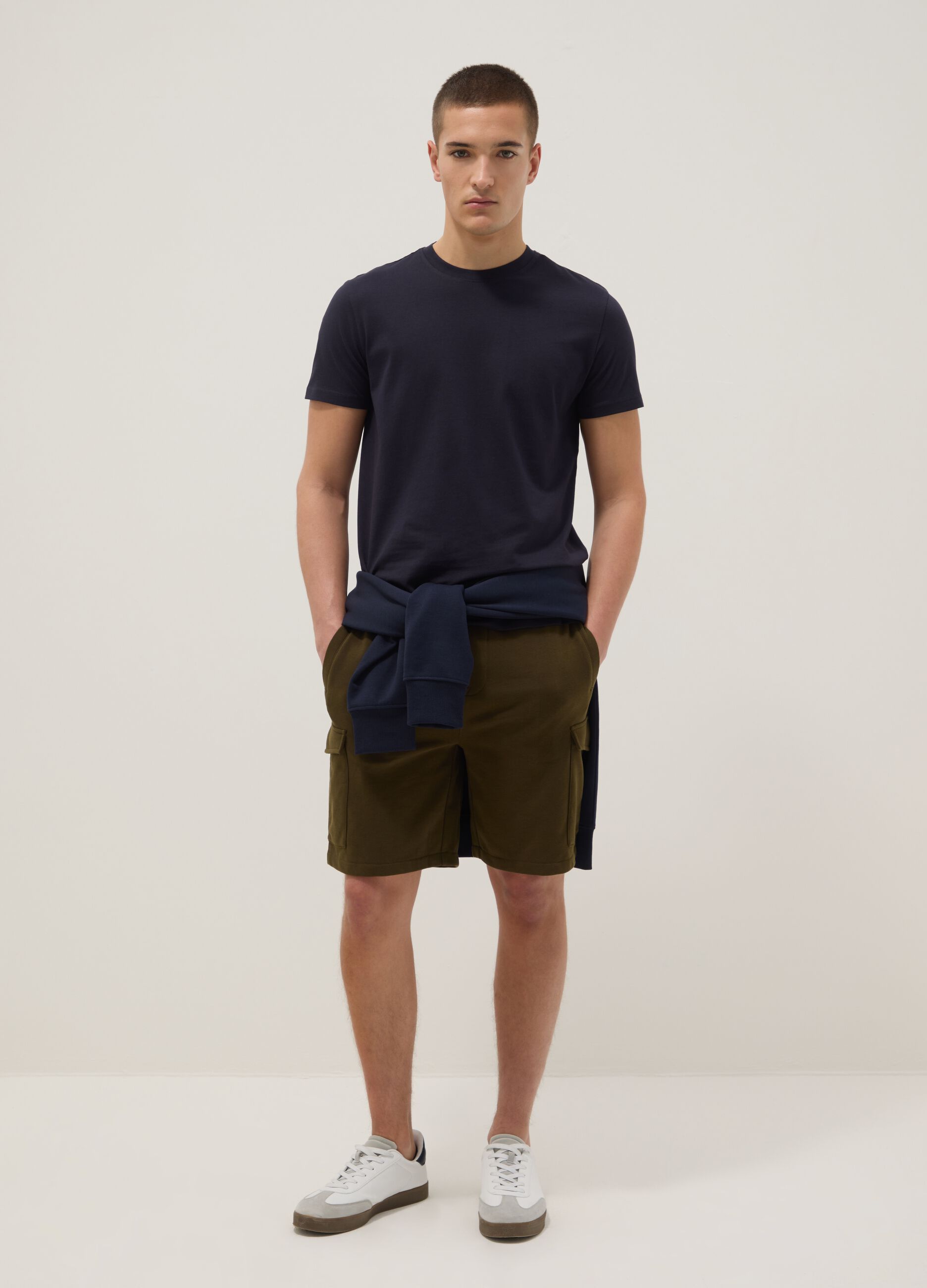 Green cotton-blend cargo Bermuda shorts