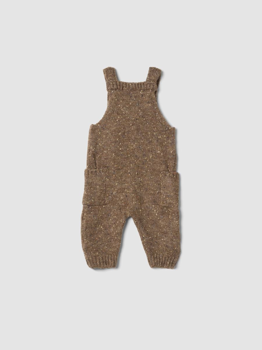 Beige melange stretch-fabric dungarees_1