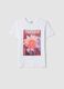 White pure cotton T-shirt with floral print_0