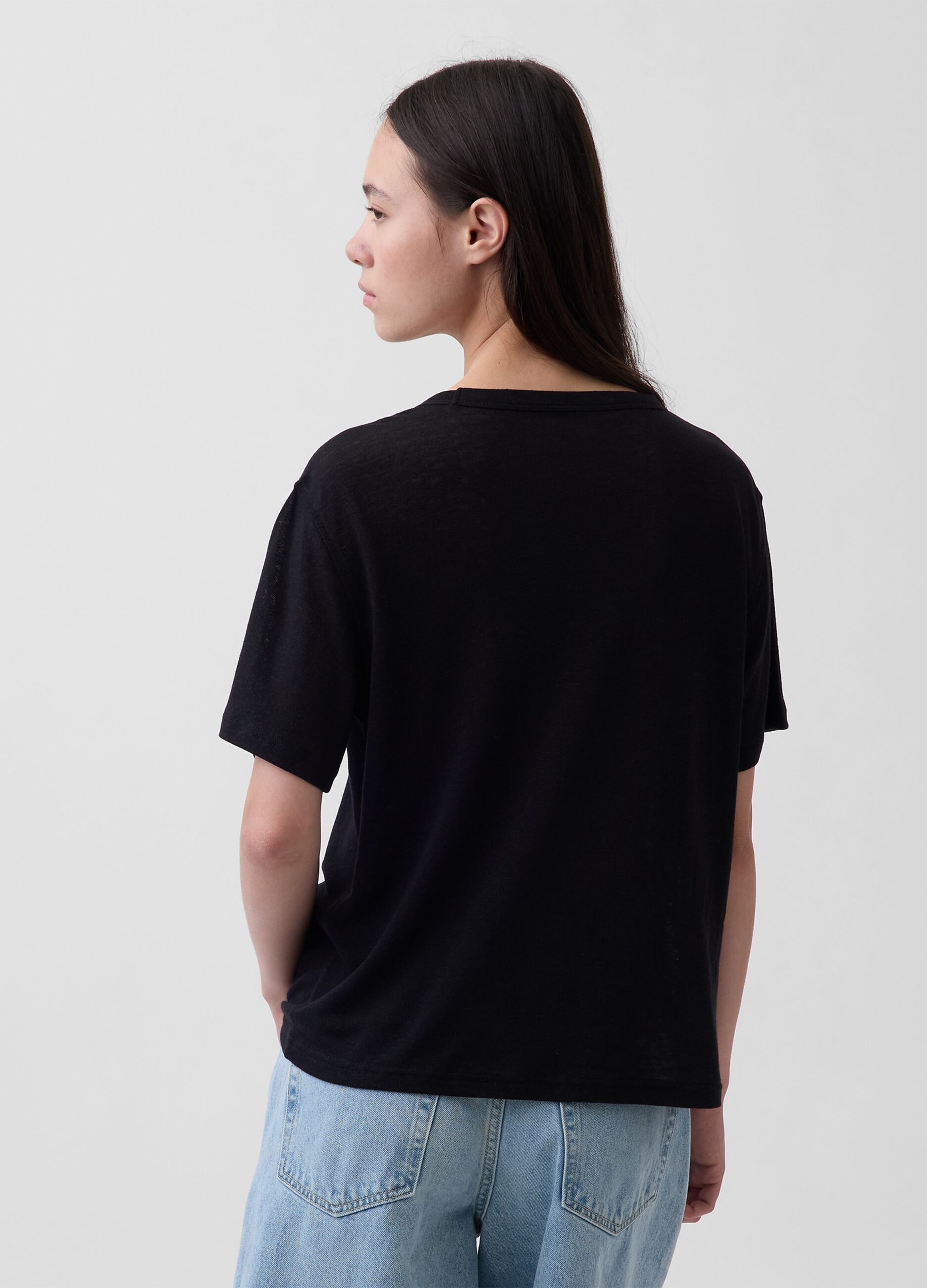 Short-sleeve linen-blend T-shirt