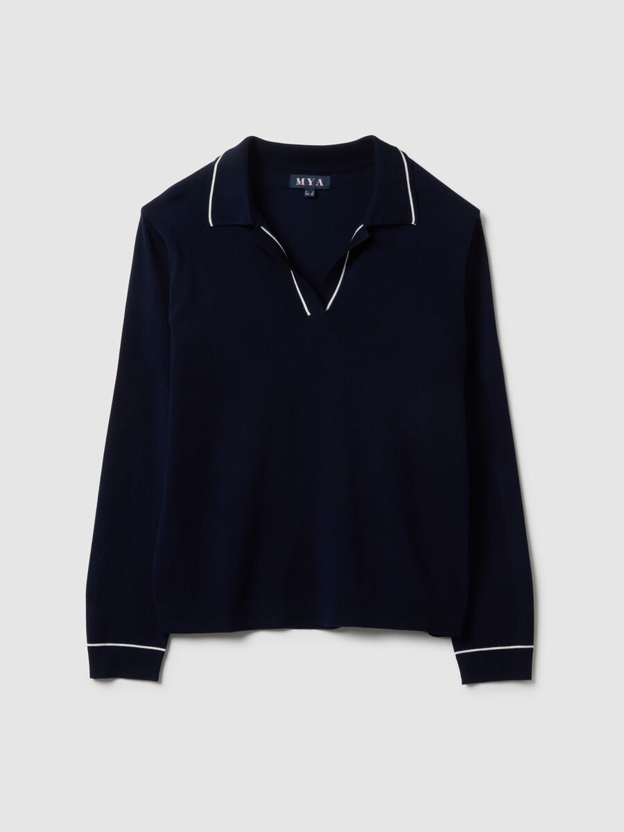 Blue viscose blend jumper with polo collar regular fit_4