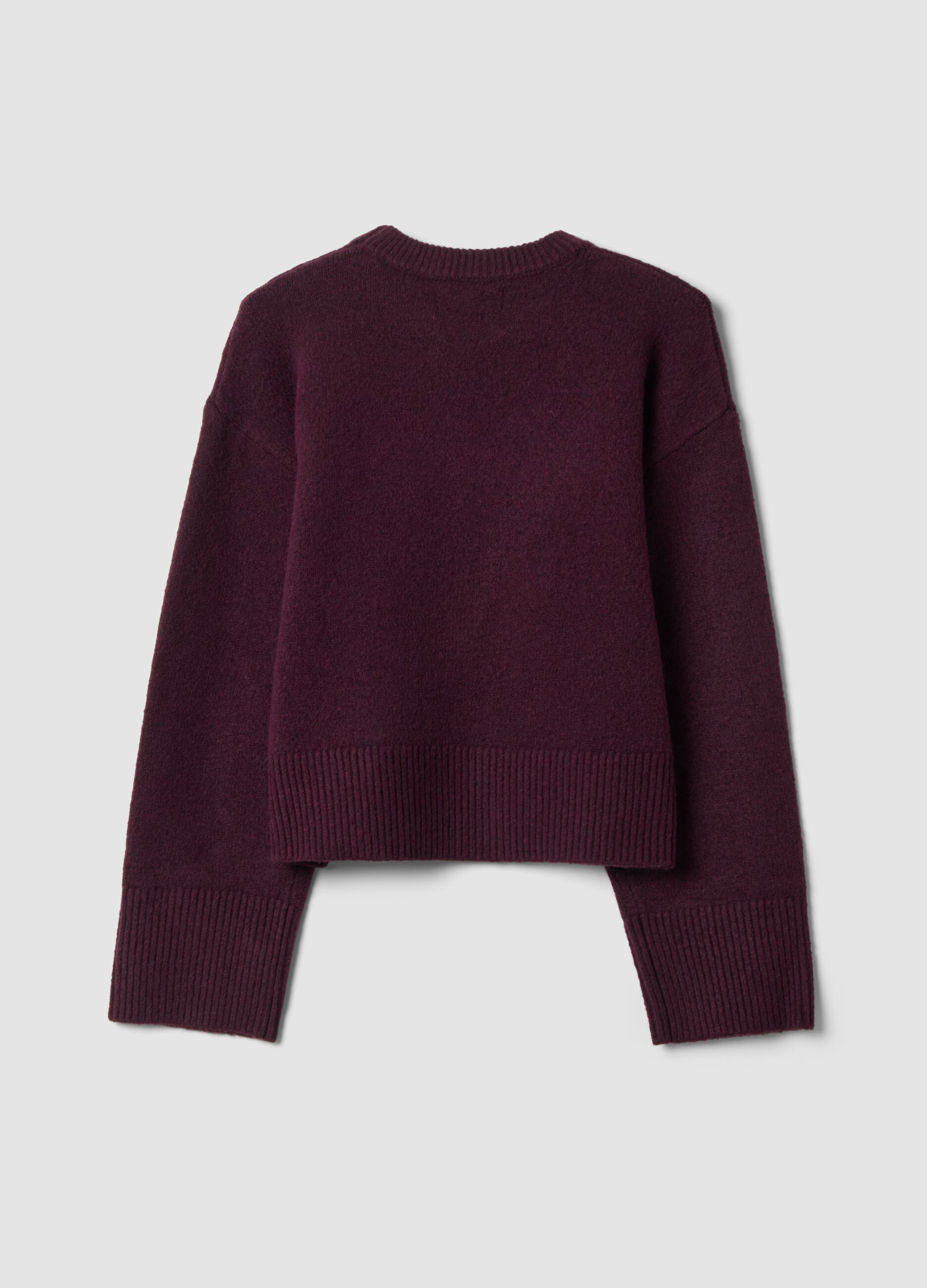 Purple stretch wool crew-neck jumper with oversized fit