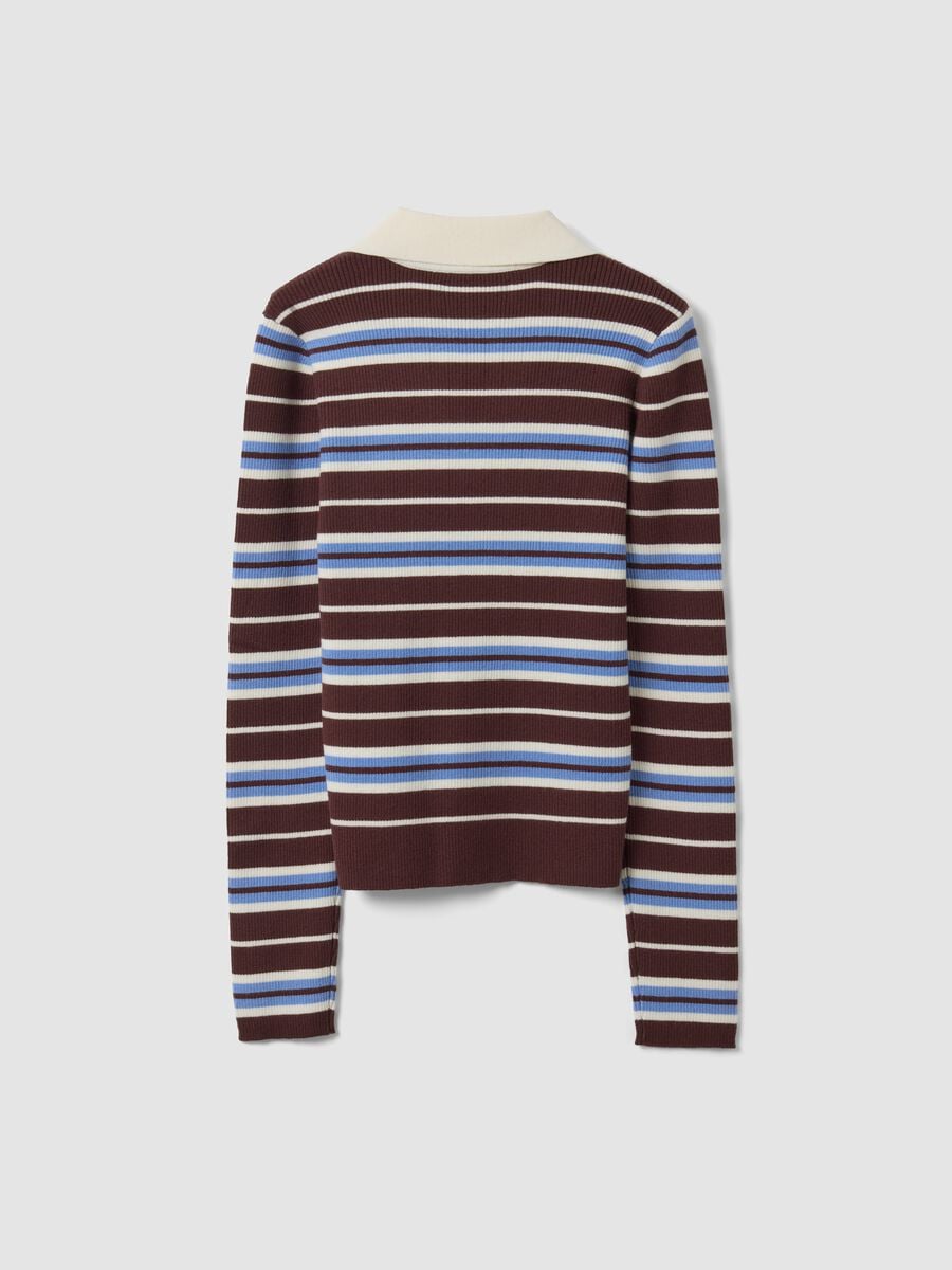 Multicolour striped viscose-blend fitted polo-collar knit top_6