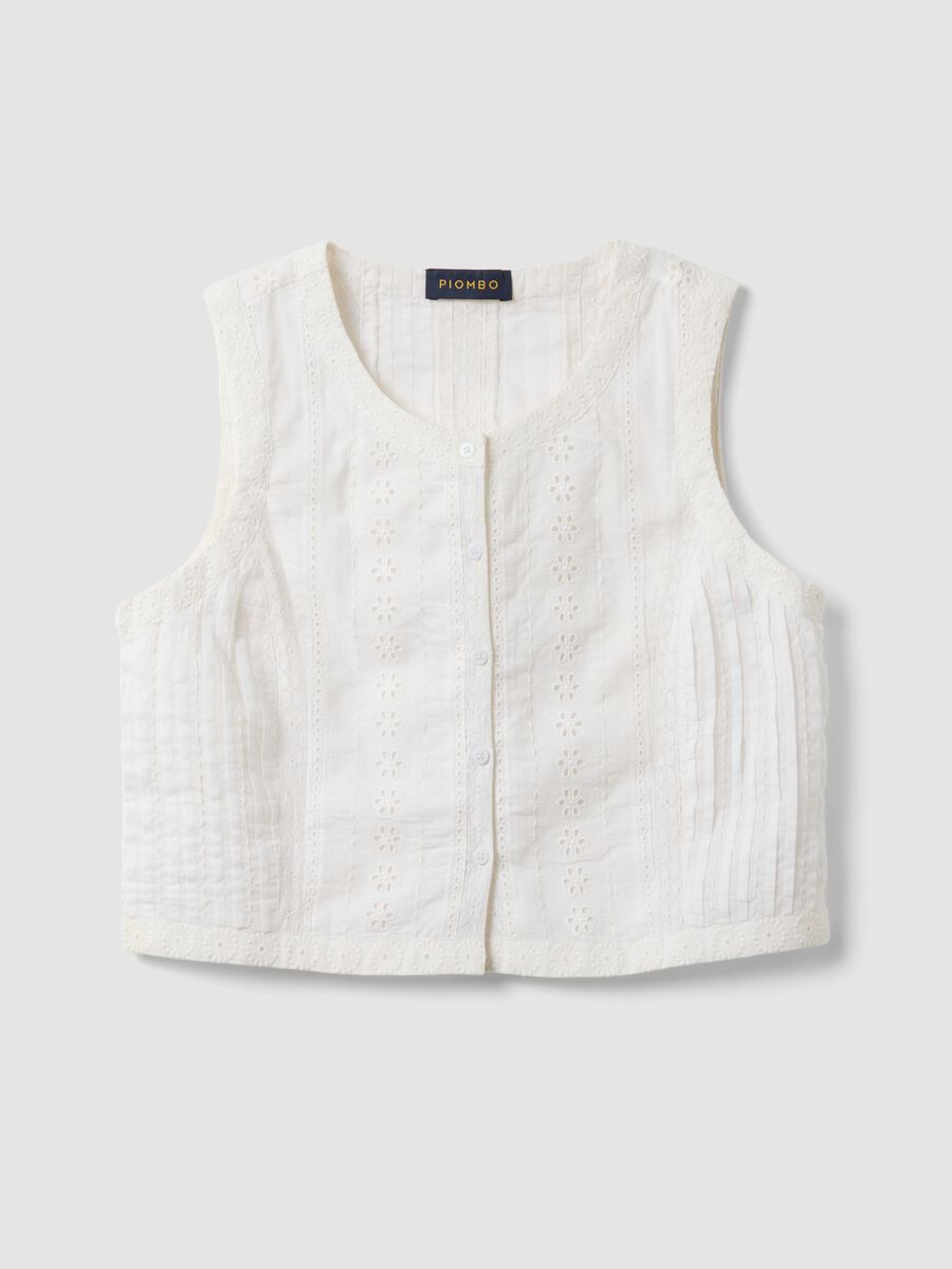 White pure cotton broderie anglaise top_4