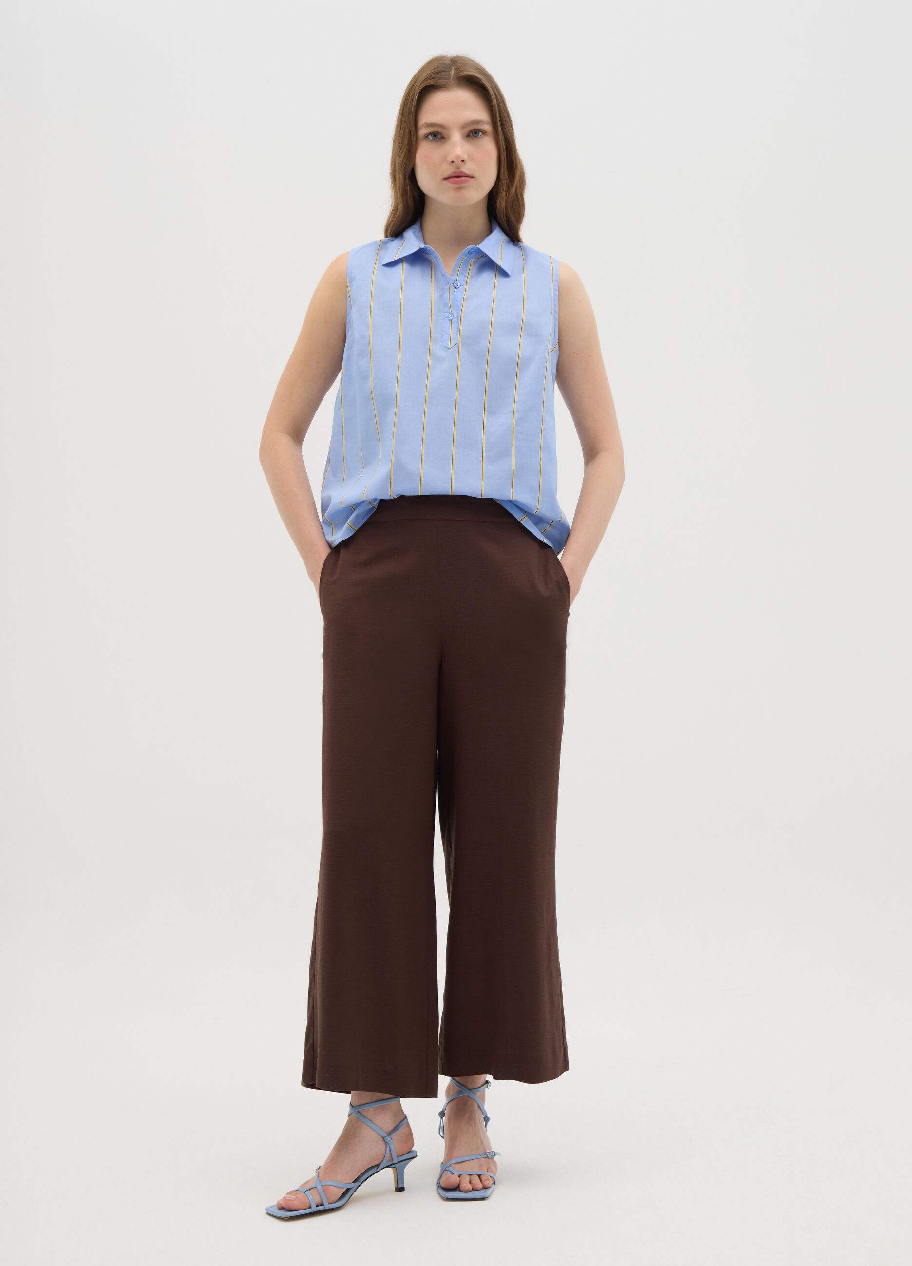 Women's Brown Viscose Blend Culotte Trousers