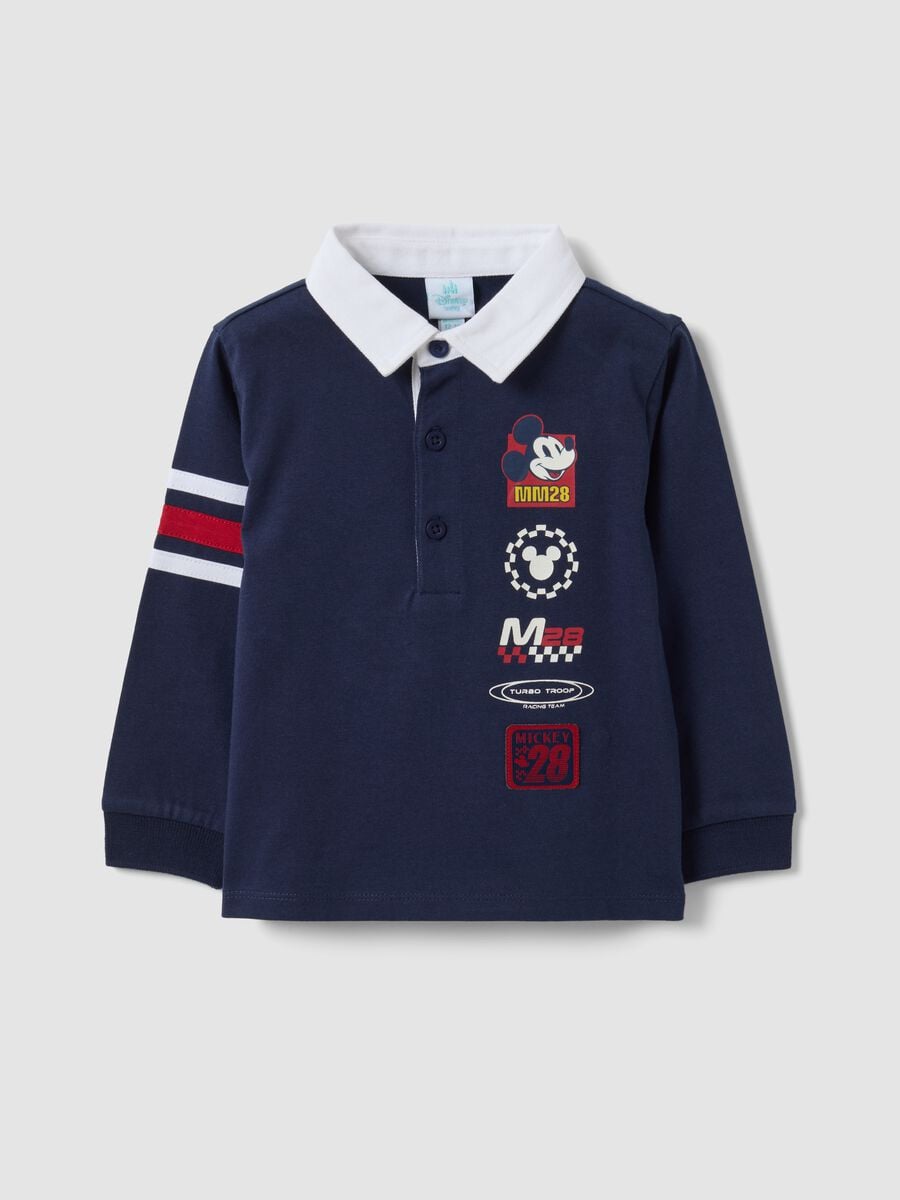 Polo blu in puro cotone organico con stampe Mickey & Friends per bimbo_0