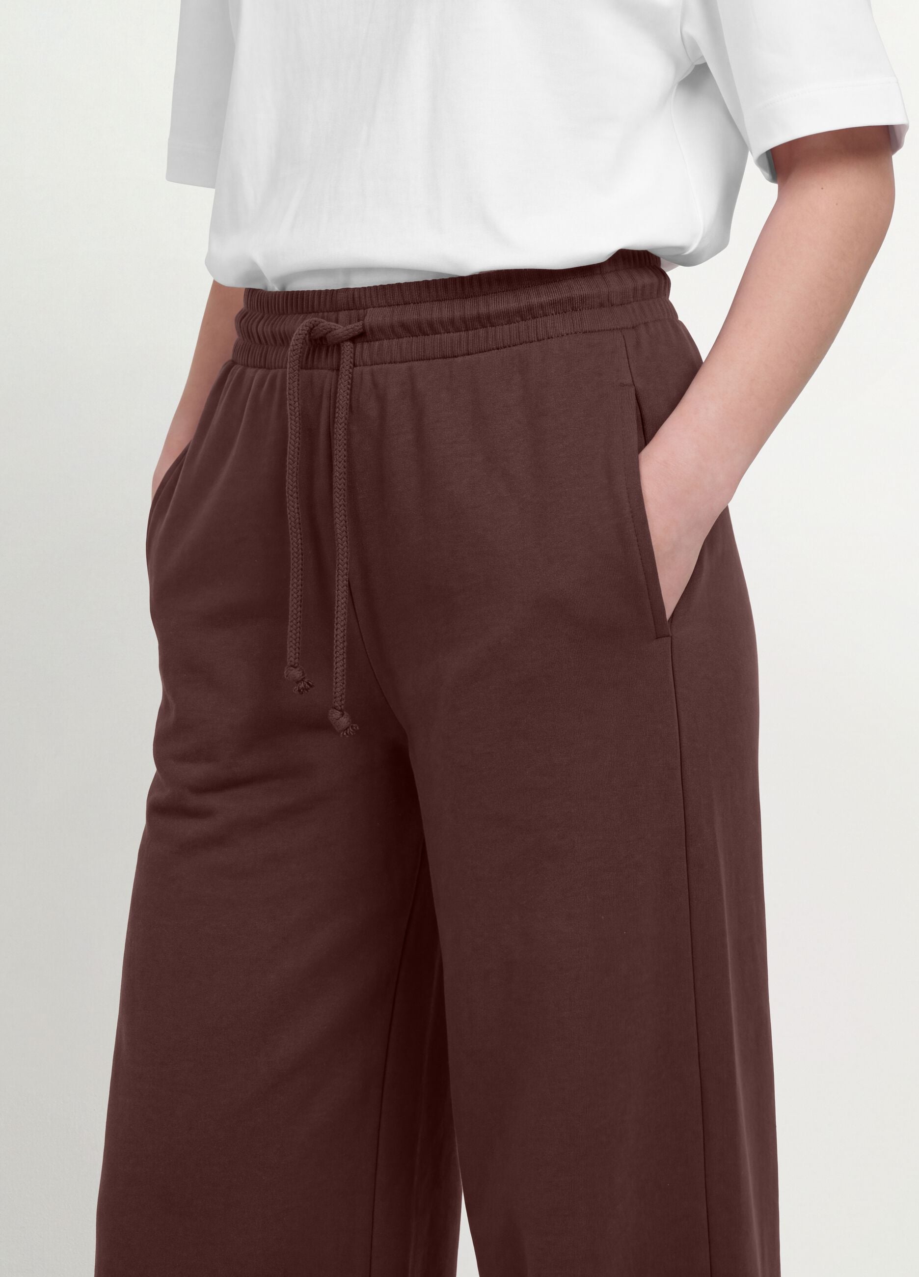 Brown baggy-fit pure cotton jogger trousers