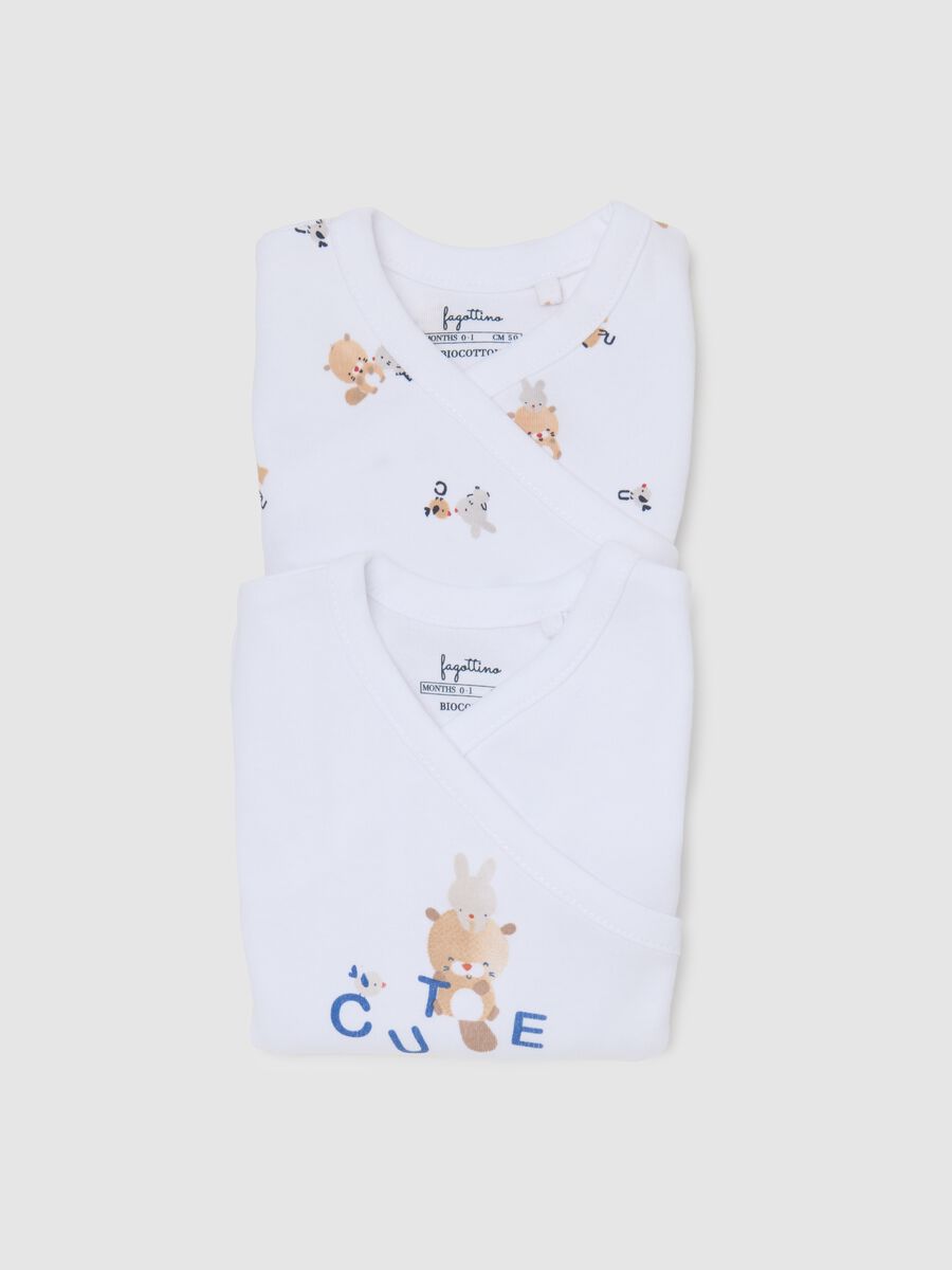 Newborn Girls’ White Cotton Bipack Bodysuit with Animal Print_3