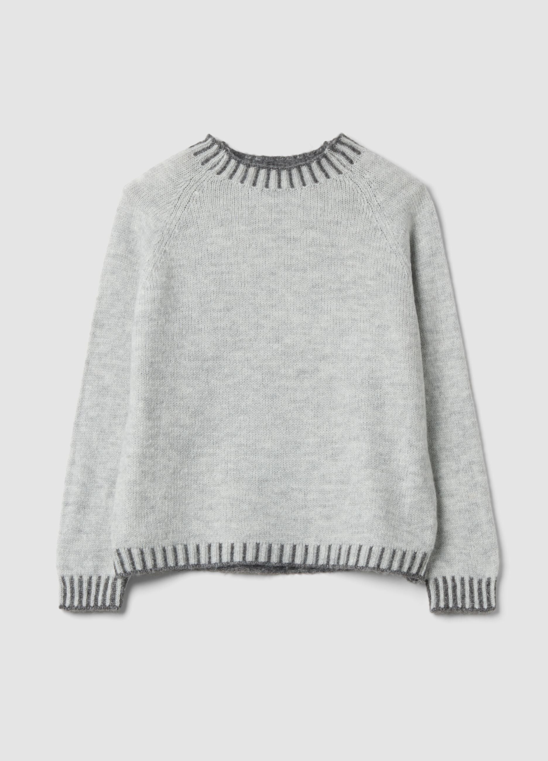 Grey wool-blend jumper with contrast trims, regular fit