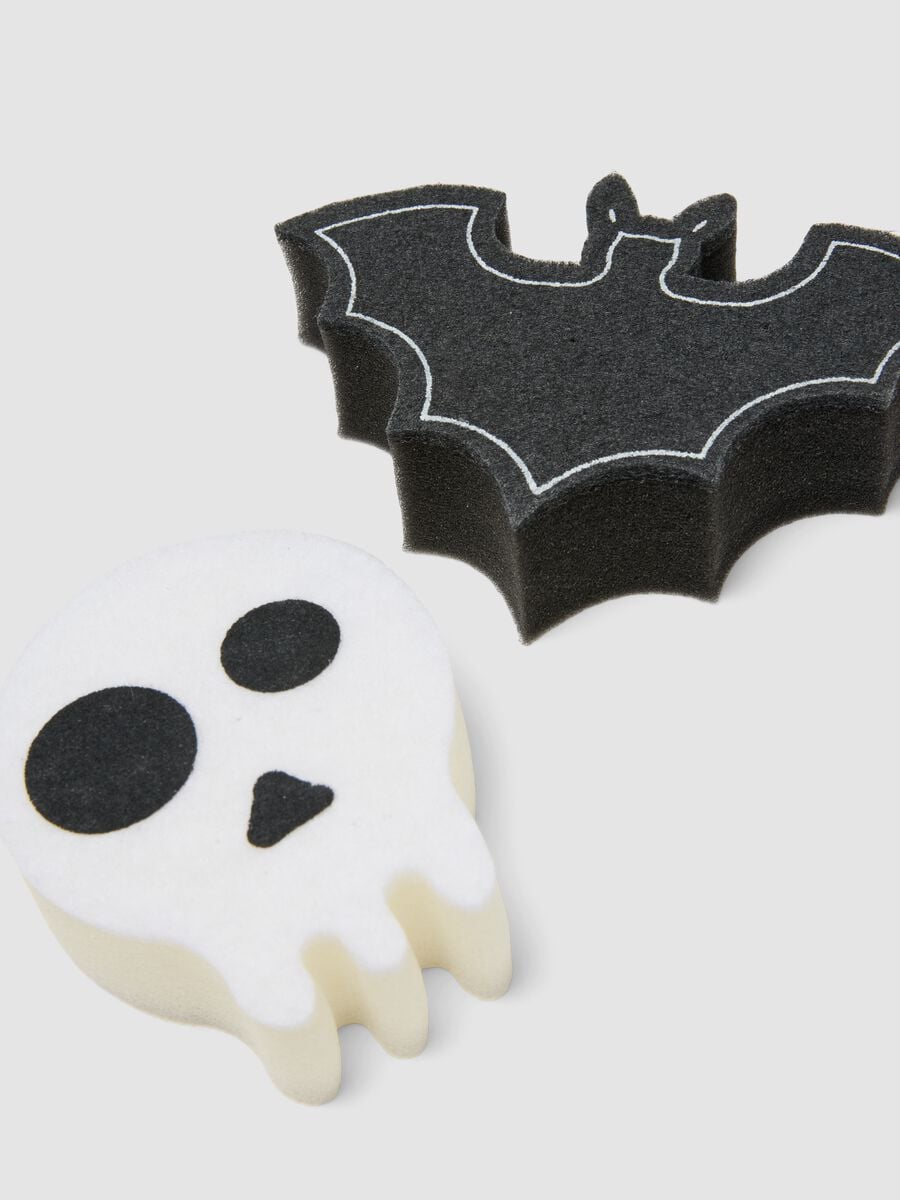 Set spugne da cucina bianco e nero a forma di teschio e pipistrello_2